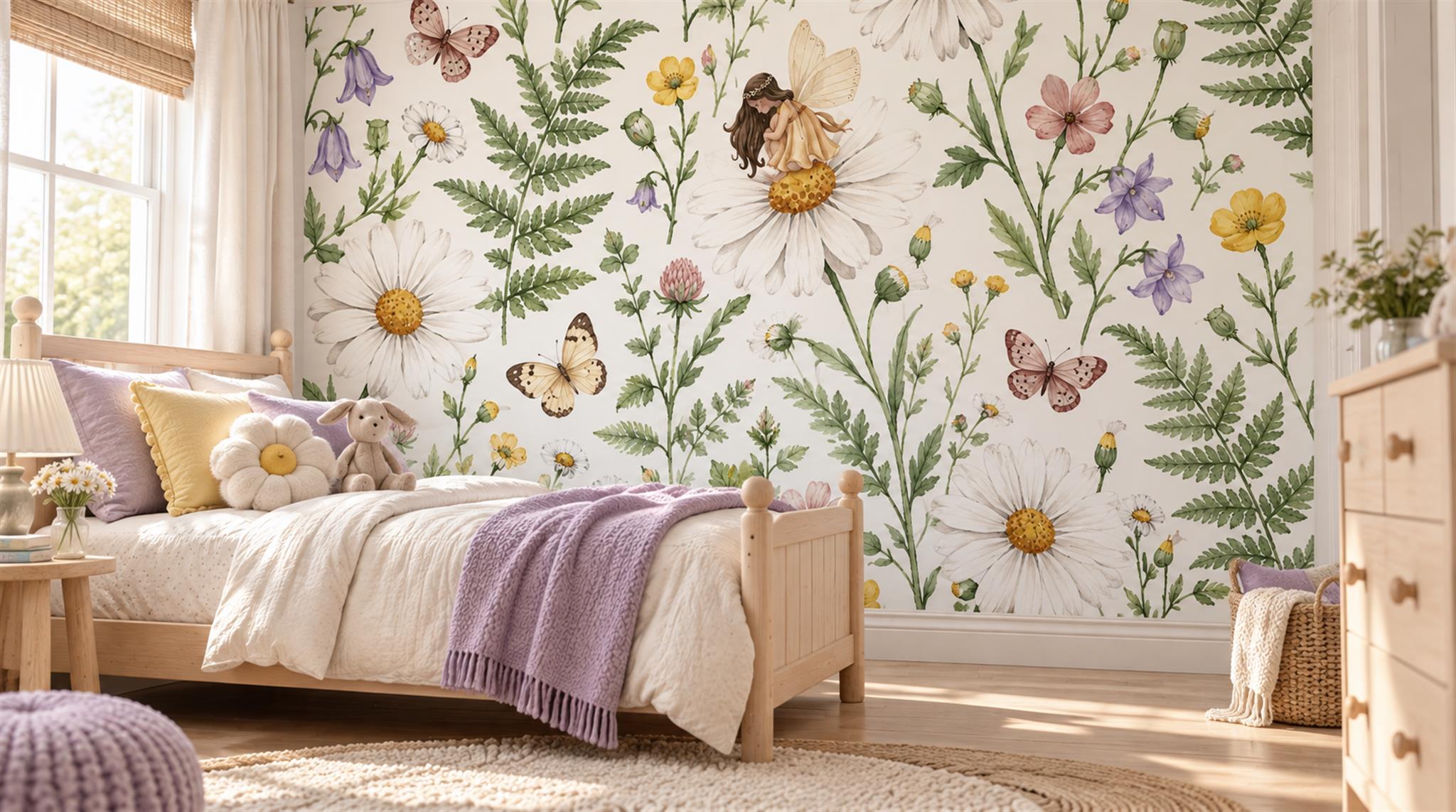 Ivory And Neutral Floral Forms Layered Wallpaper Mural Accent-wall-wallpaper-murals, Peel-and-stick Finish