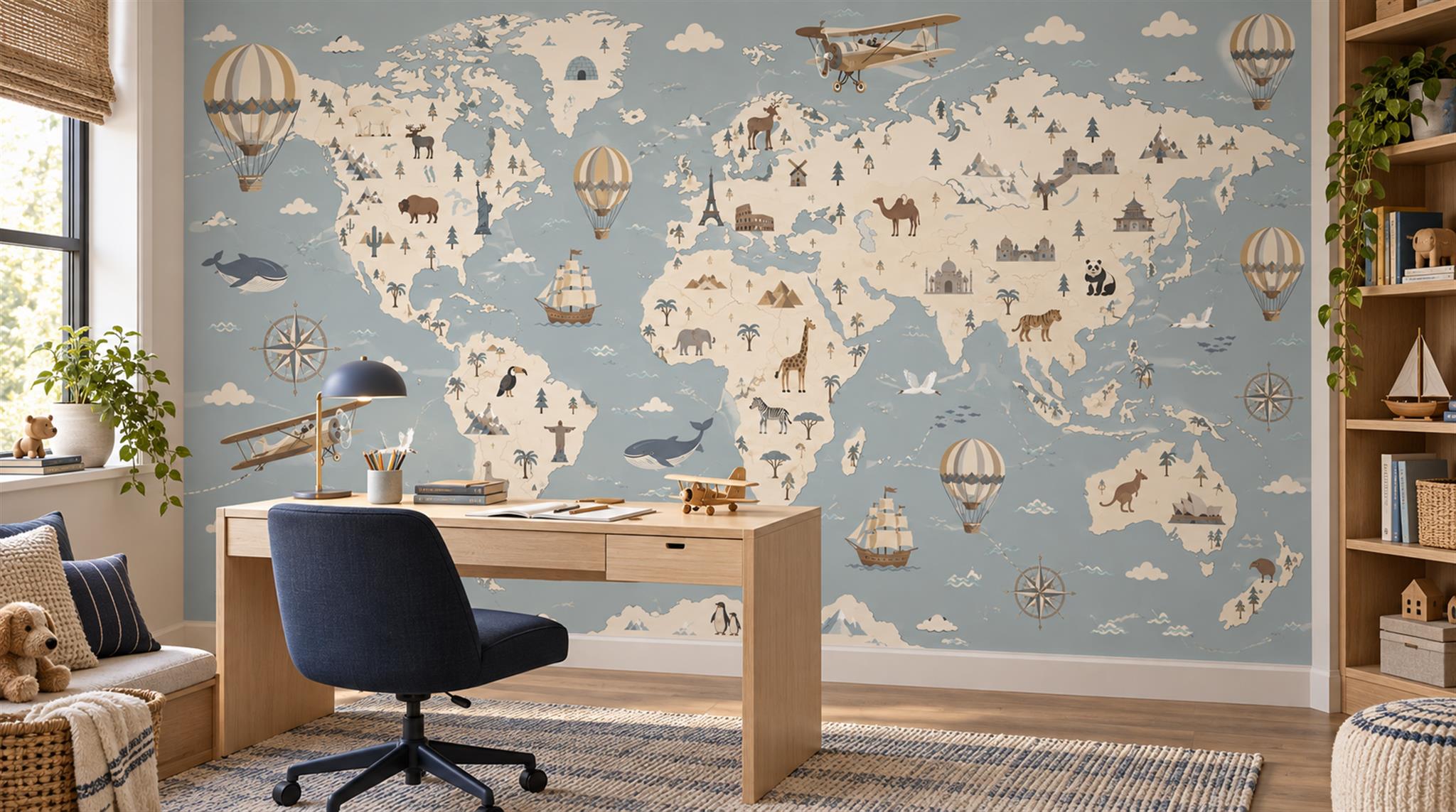 Blue And Neutral Abstract Forms Painterly Wallpaper Mural Accent-wall-wallpaper-murals, Peel-and-stick Finish