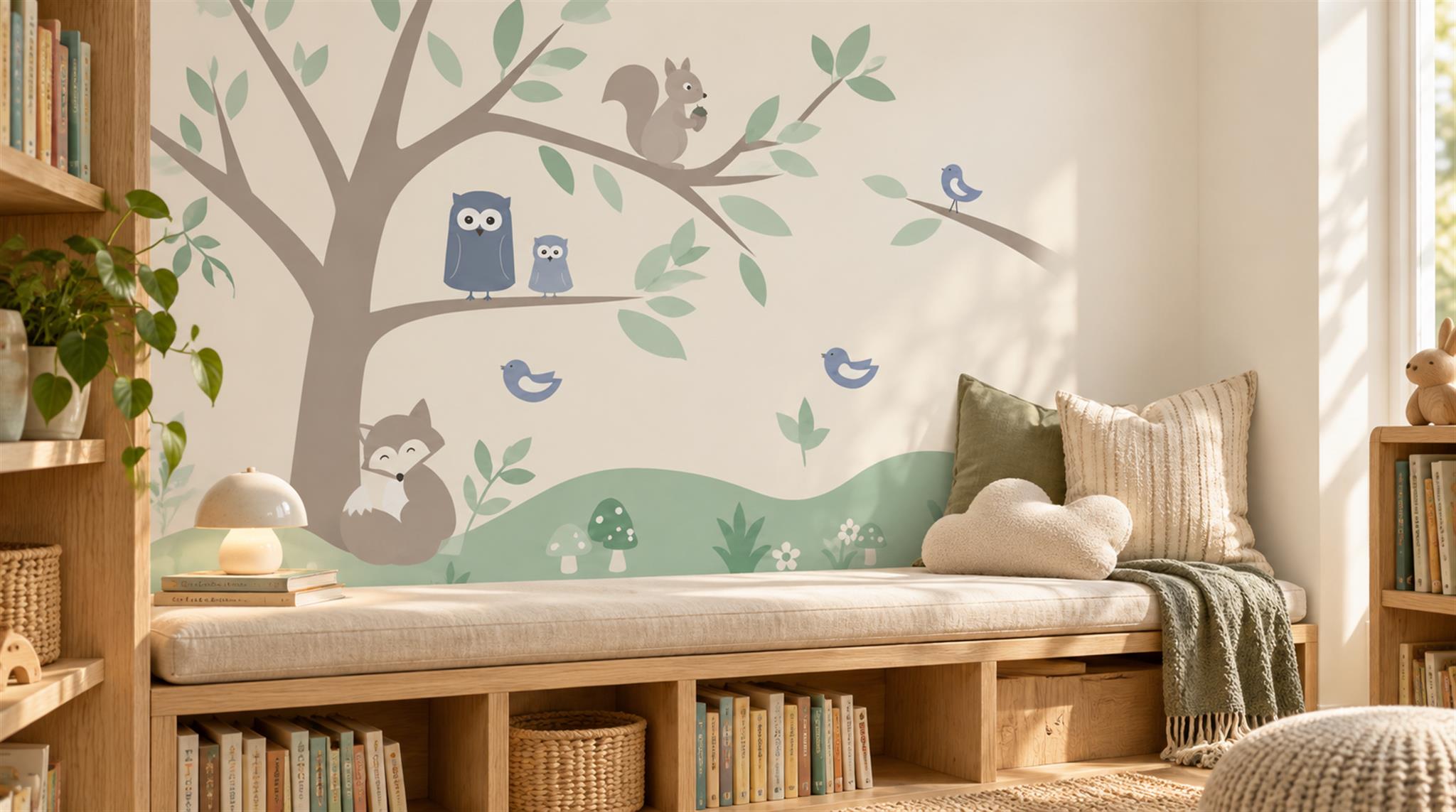 Sage Green And Neutral Abstract Forms Wallpaper Textured Wallpaper Nursery-wallpaper-murals, Peel-and-stick Finish