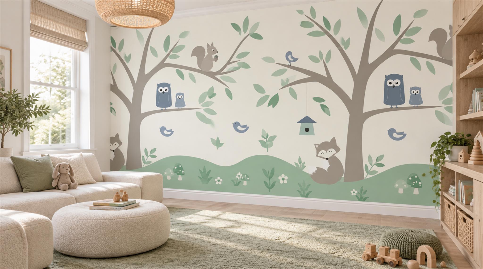 Sage Green And Neutral Abstract Forms Wallpaper Textured Wallpaper Nursery-wallpaper-murals, Peel-and-stick Finish