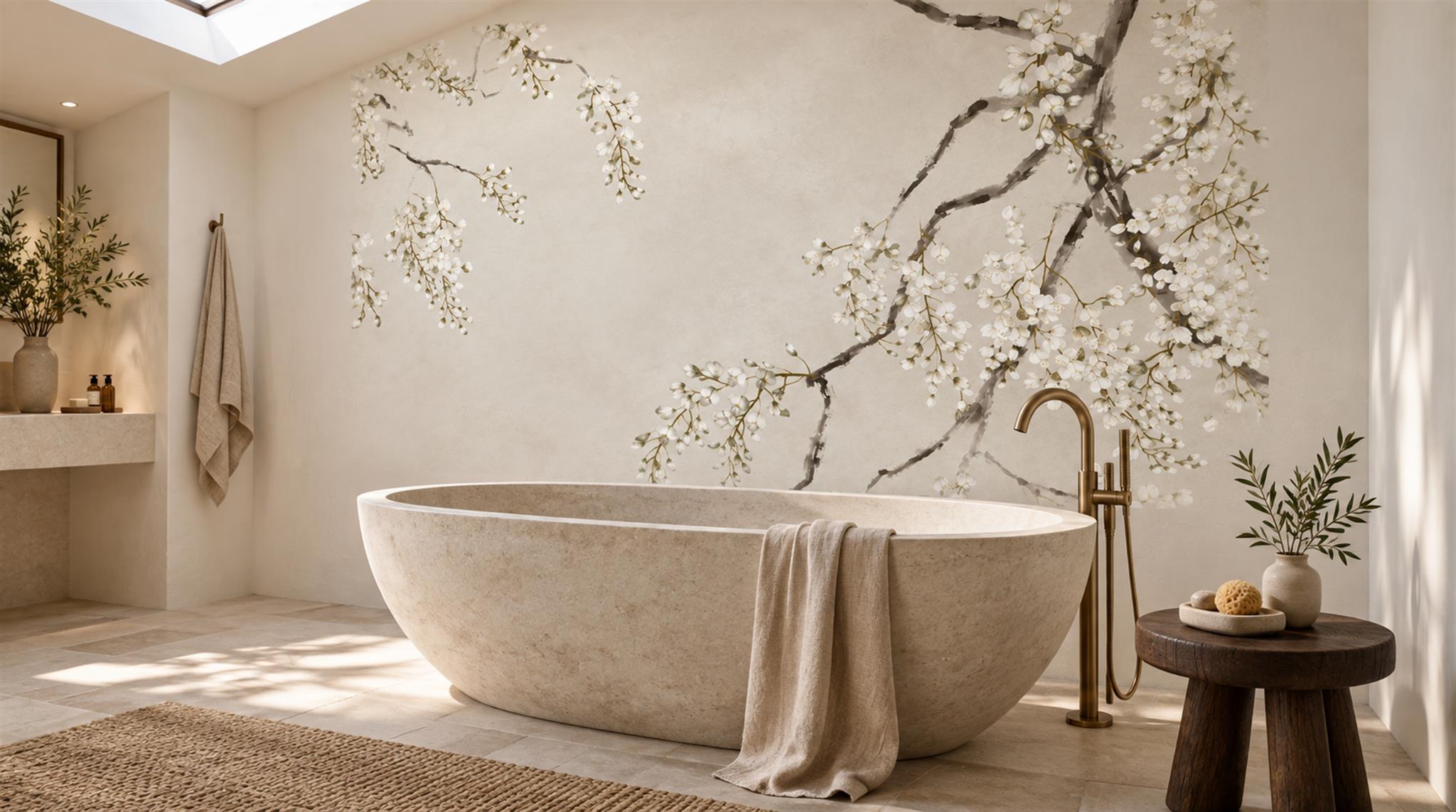 Ivory And Neutral Abstract Forms Textured Wallpaper Mural Spa-wallpaper-murals, Peel-and-stick Finish