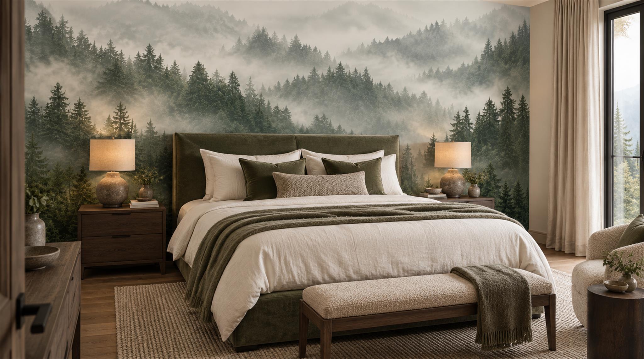 Grey And Neutral Woodland Trees Wallpaper Mural, Peel-and-stick Finish