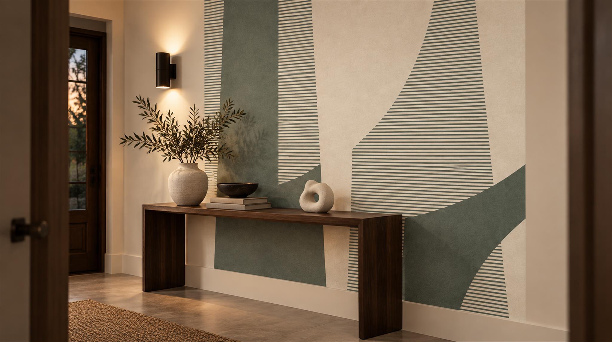 Neutral Abstract Forms Painterly Wallpaper Mural Entryway-wallpaper-murals, Peel-and-stick Finish