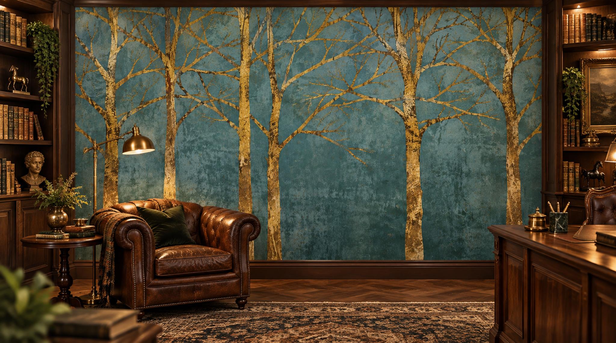 Red And Teal Abstract Forms Decorative Wallpaper Mural Library-wallpaper-murals, Peel-and-stick Finish