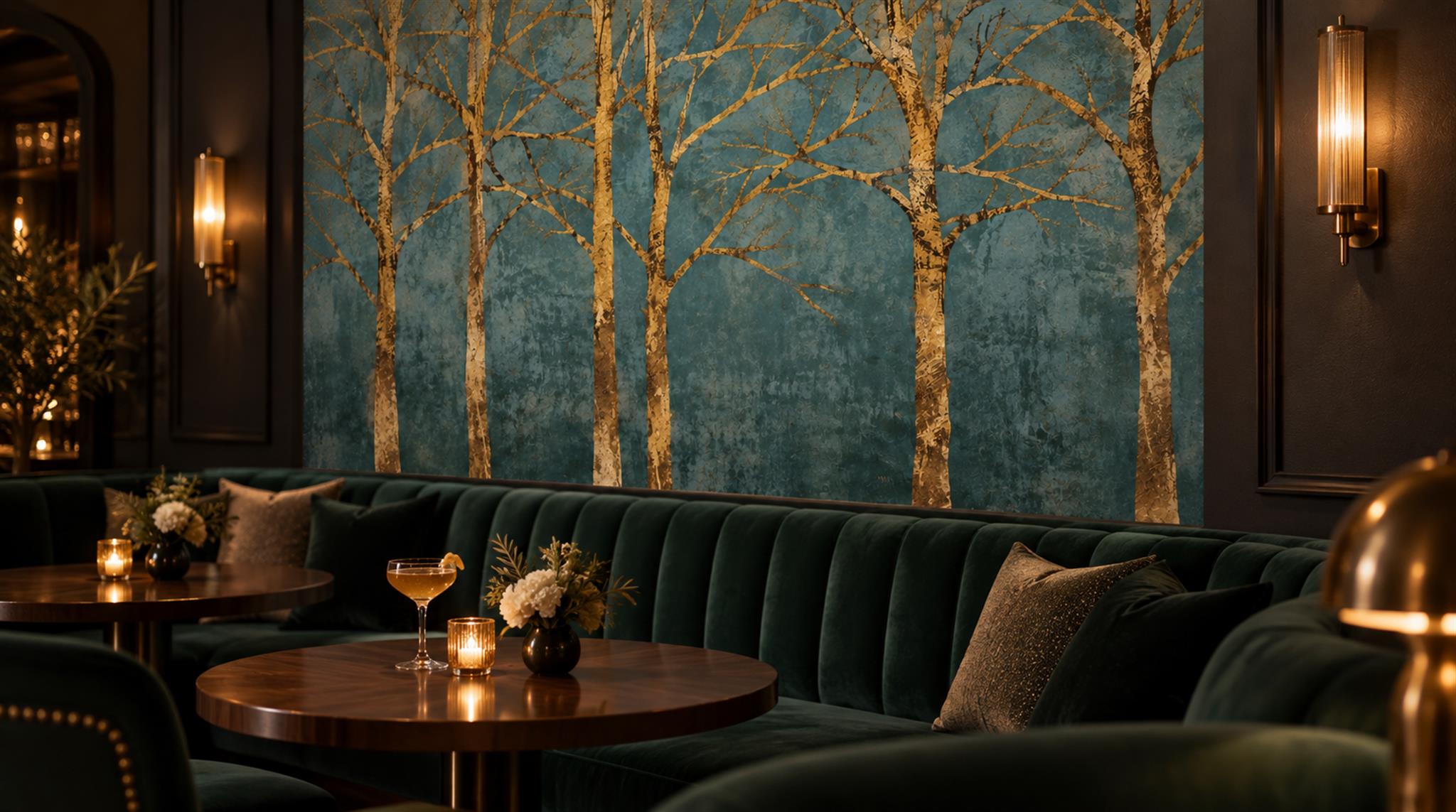 Red And Teal Abstract Forms Decorative Wallpaper Mural Accent-wall-wallpaper-murals, Peel-and-stick Finish
