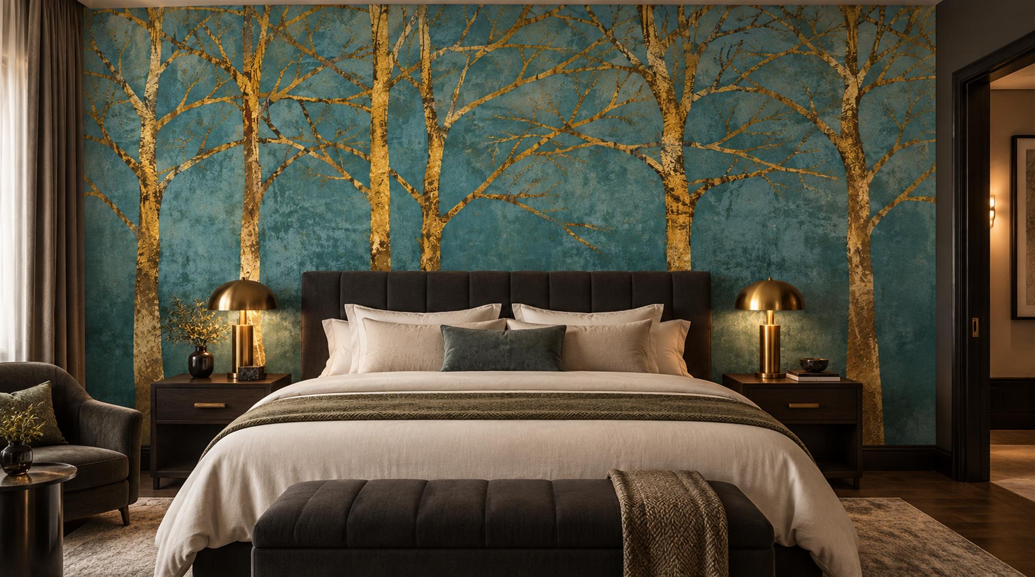 Red And Teal Abstract Forms Decorative Wallpaper Mural Accent-wall-wallpaper-murals, Peel-and-stick Finish