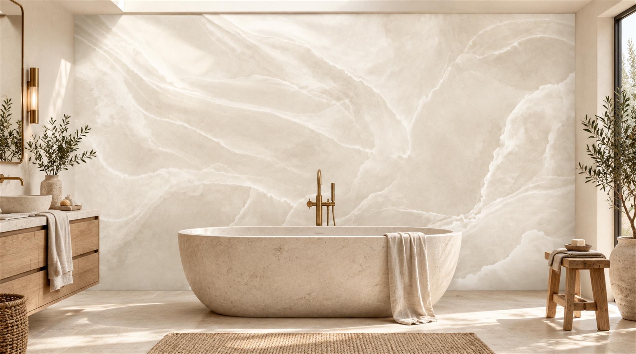 Ivory And Red Marble Veining Abstract Wallpaper Mural Feature-wall-wallpaper-murals, Peel-and-stick Finish
