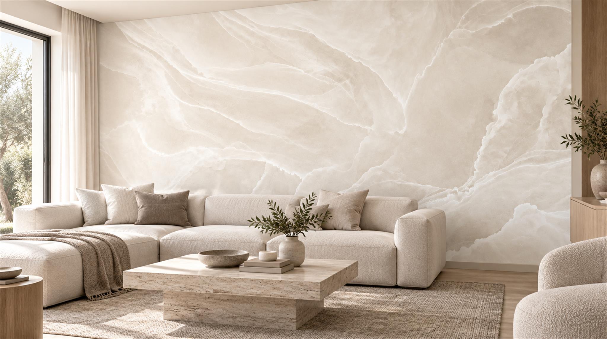 Ivory And Red Marble Veining Abstract Wallpaper Mural Living-room-wallpaper-murals, Peel-and-stick Finish