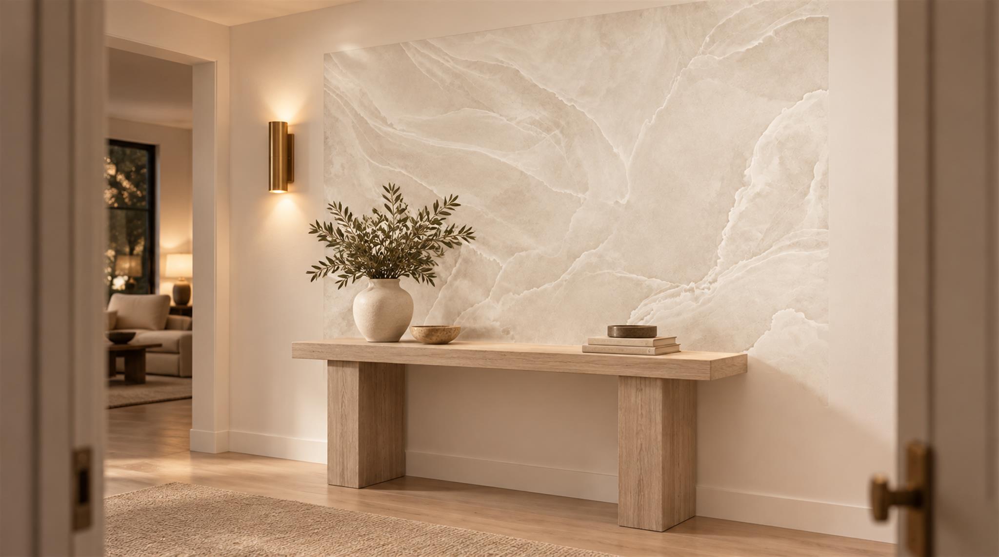 Ivory And Red Marble Veining Abstract Wallpaper Mural Entryway-wallpaper-murals, Peel-and-stick Finish
