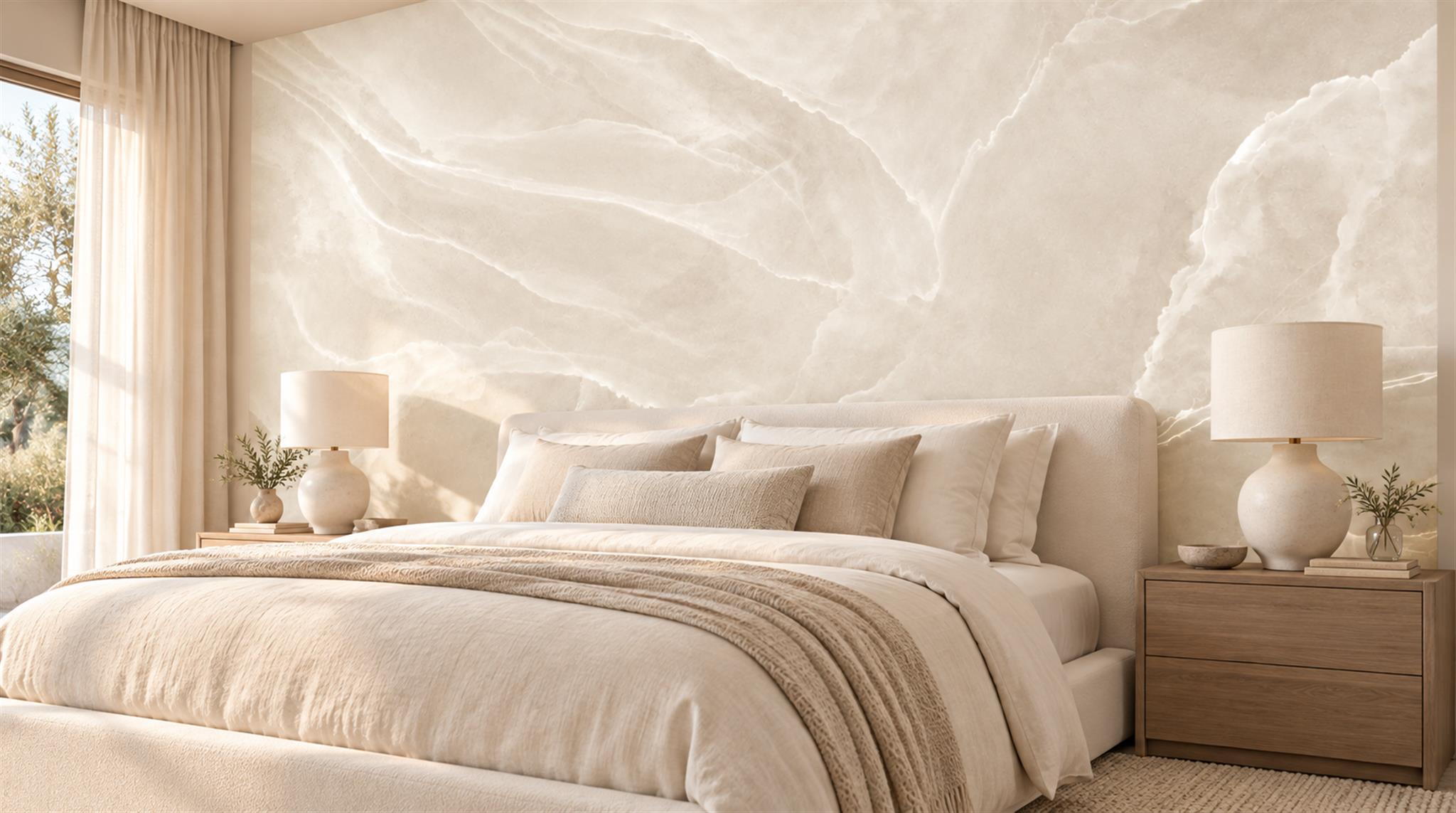 Ivory And Red Marble Veining Abstract Wallpaper Mural Bedroom-wallpaper-murals, Peel-and-stick Finish