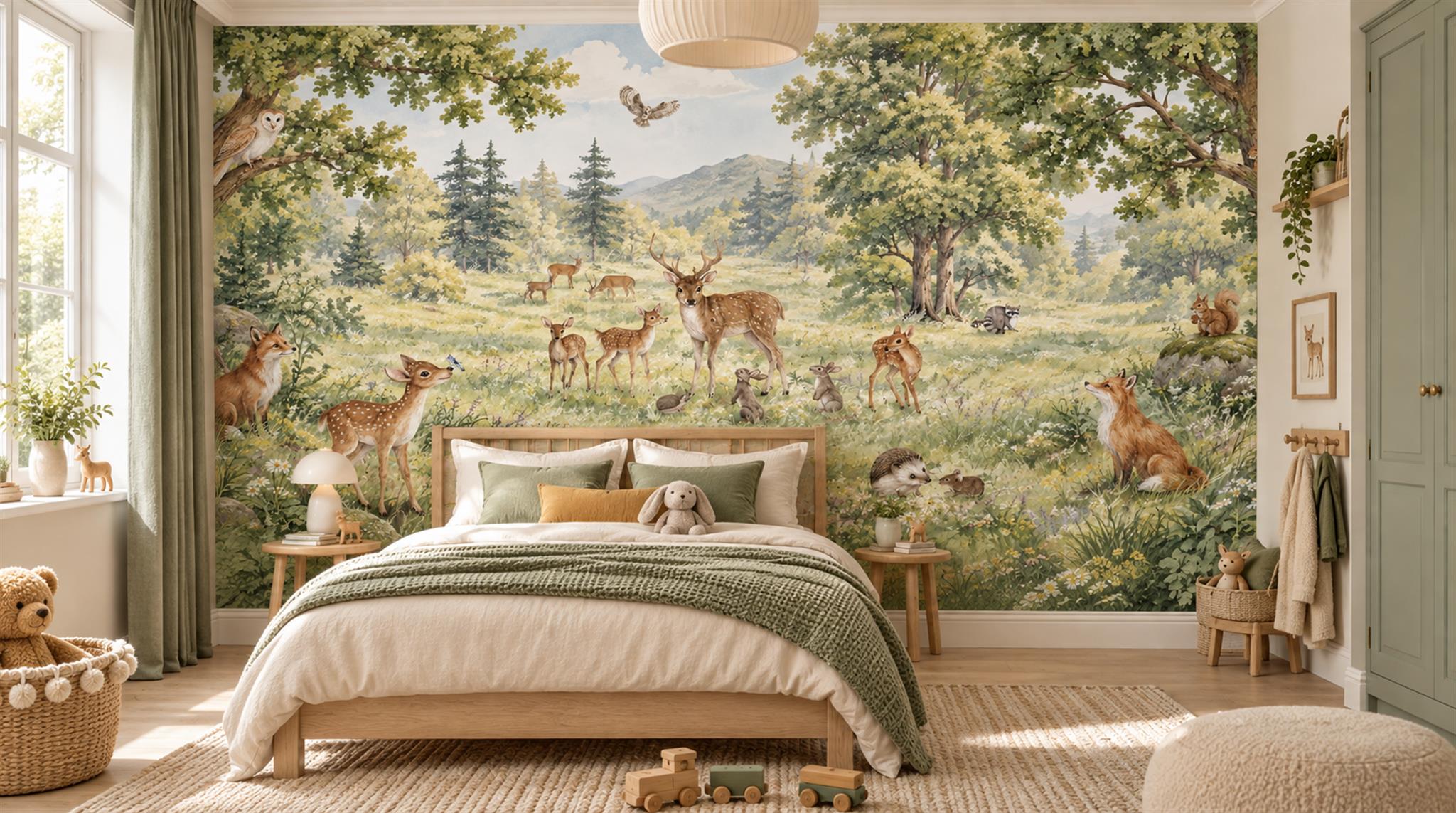 Neutral Deer Wallpaper Mural, Peel-and-stick Finish