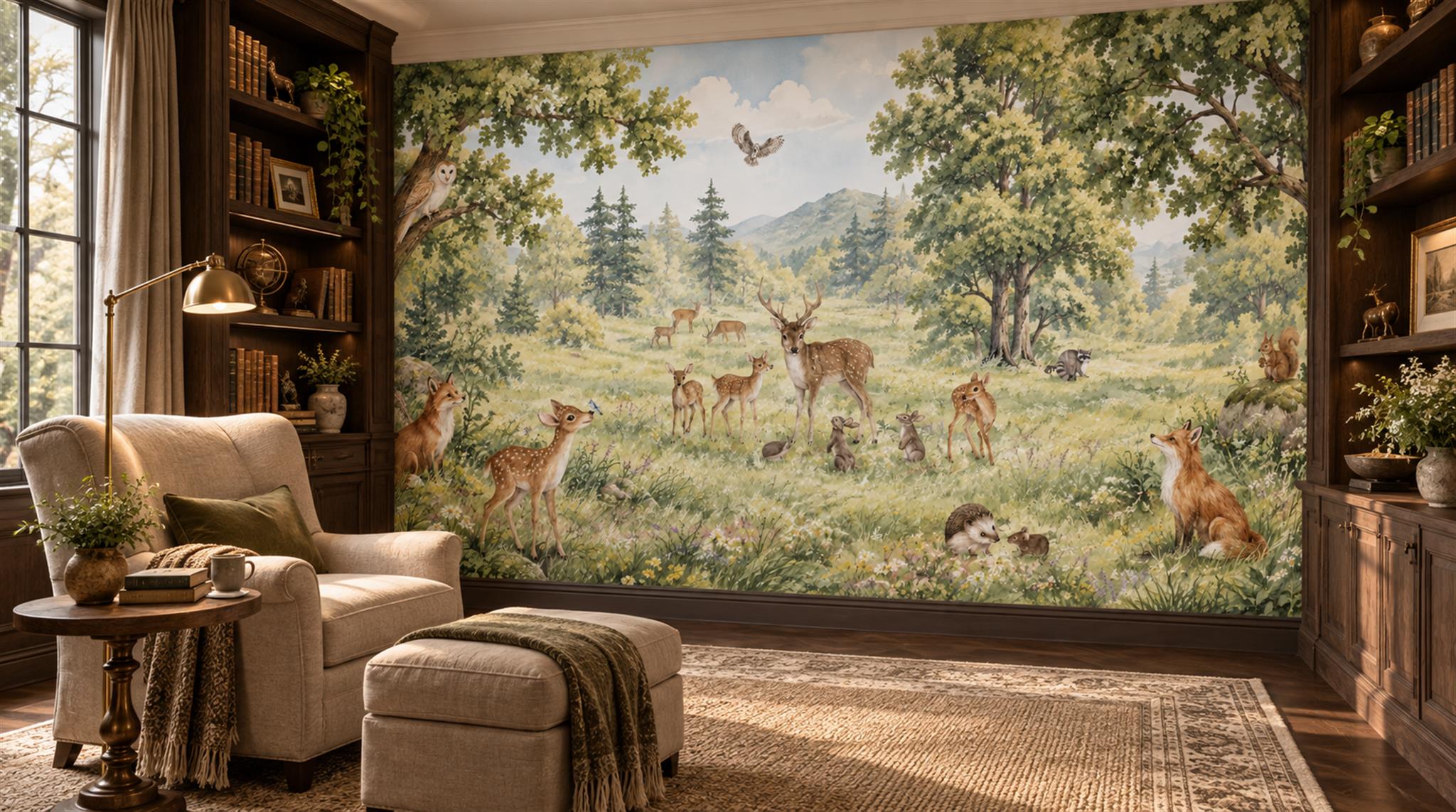 Neutral Deer Wallpaper Mural, Peel-and-stick Finish