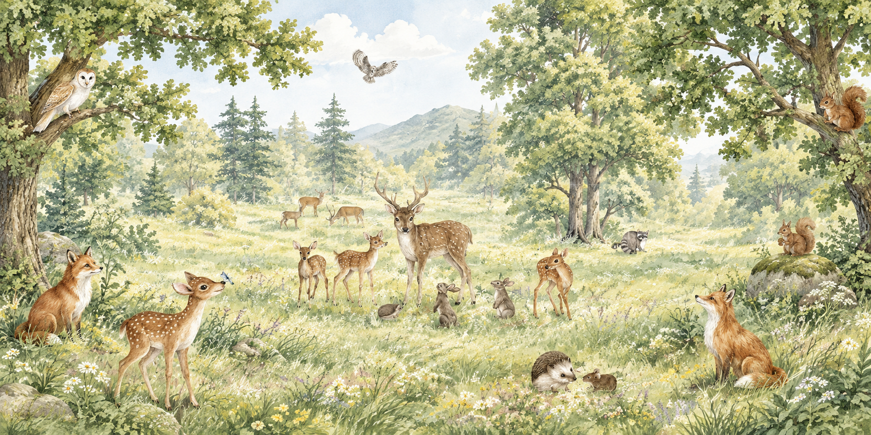Neutral Deer Wallpaper Mural, Peel-and-stick Finish