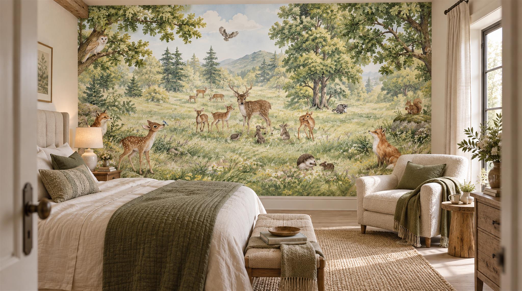 Neutral Deer Wallpaper Mural, Peel-and-stick Finish