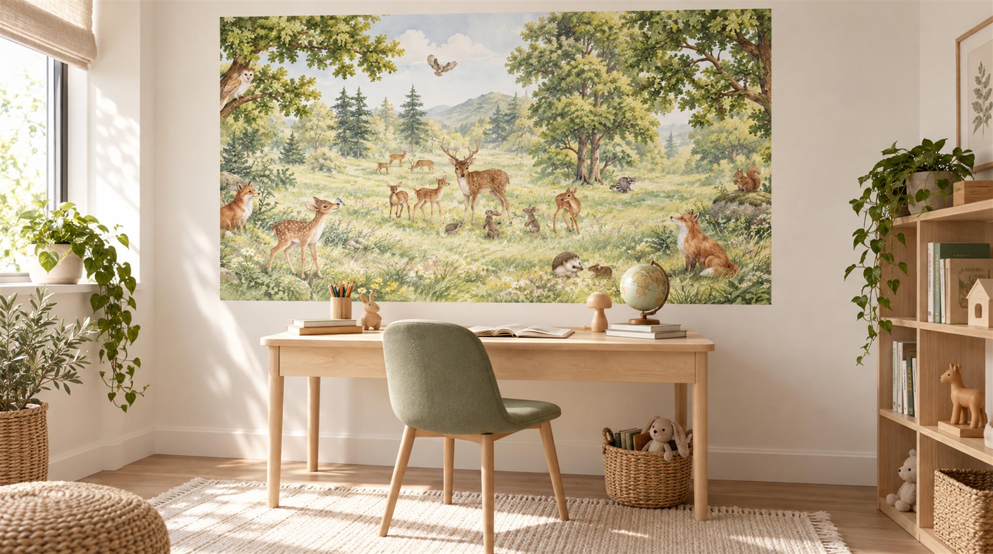 Neutral Deer Wallpaper Mural, Peel-and-stick Finish