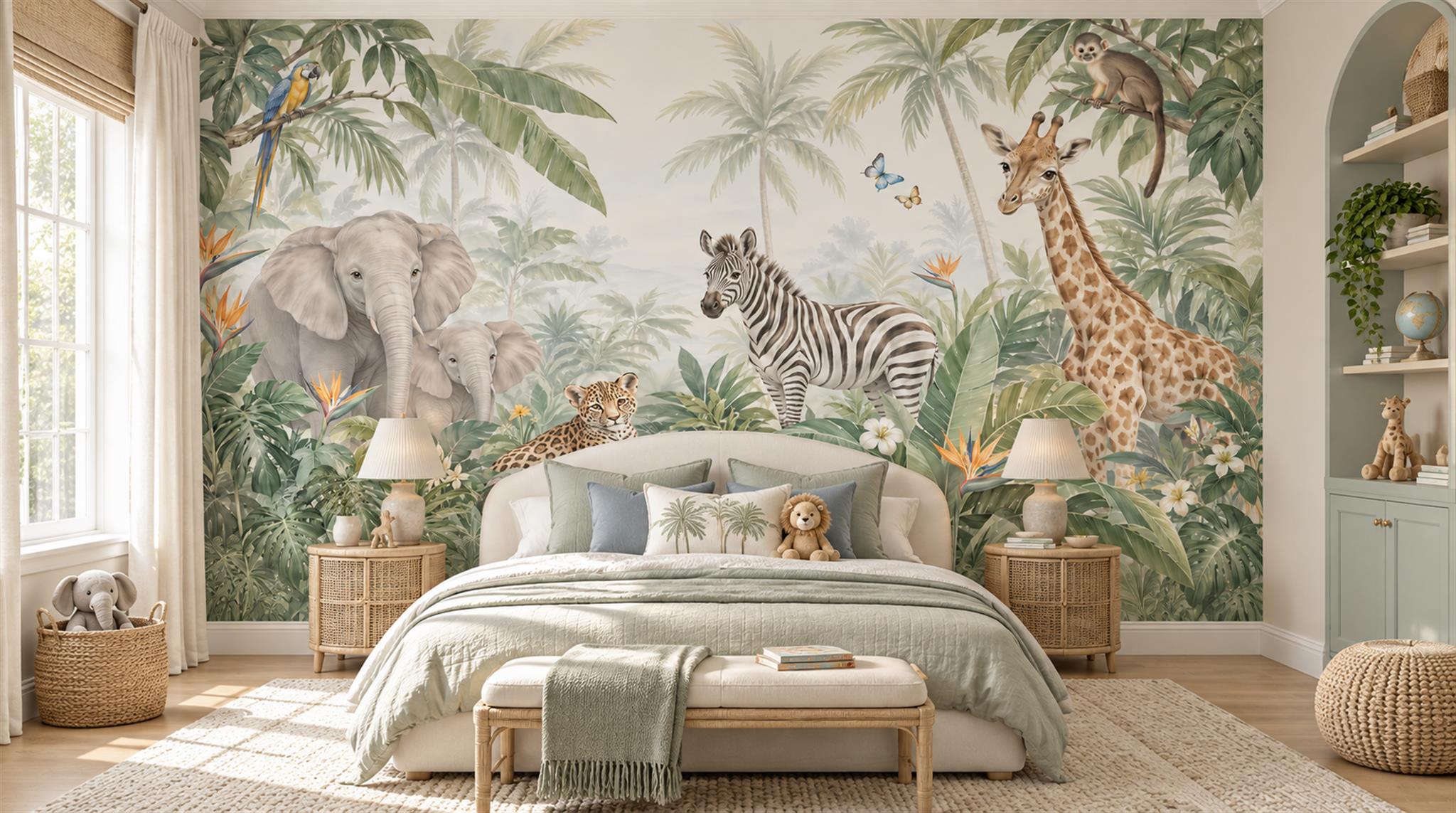 Ivory And Neutral Abstract Forms Safari Wallpaper Mural Nursery-wallpaper-murals, Peel-and-stick Finish