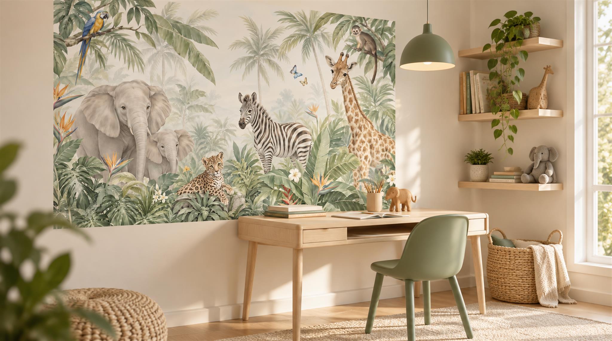 Ivory And Neutral Abstract Forms Safari Wallpaper Mural Accent-wall-wallpaper-murals, Peel-and-stick Finish