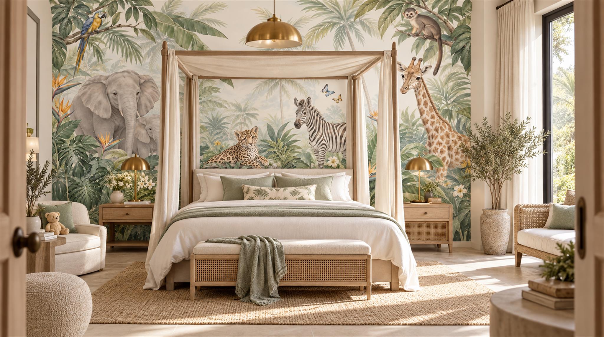 Ivory And Neutral Abstract Forms Safari Wallpaper Mural Accent-wall-wallpaper-murals, Peel-and-stick Finish