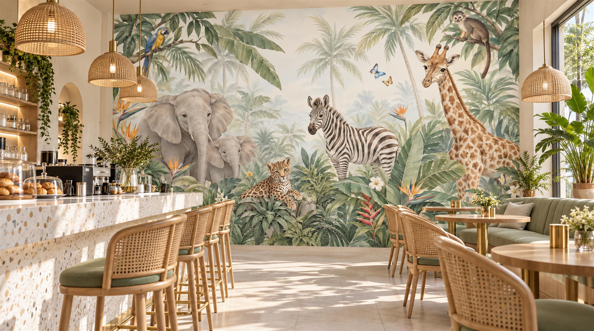Ivory And Neutral Abstract Forms Safari Wallpaper Mural Accent-wall-wallpaper-murals, Peel-and-stick Finish