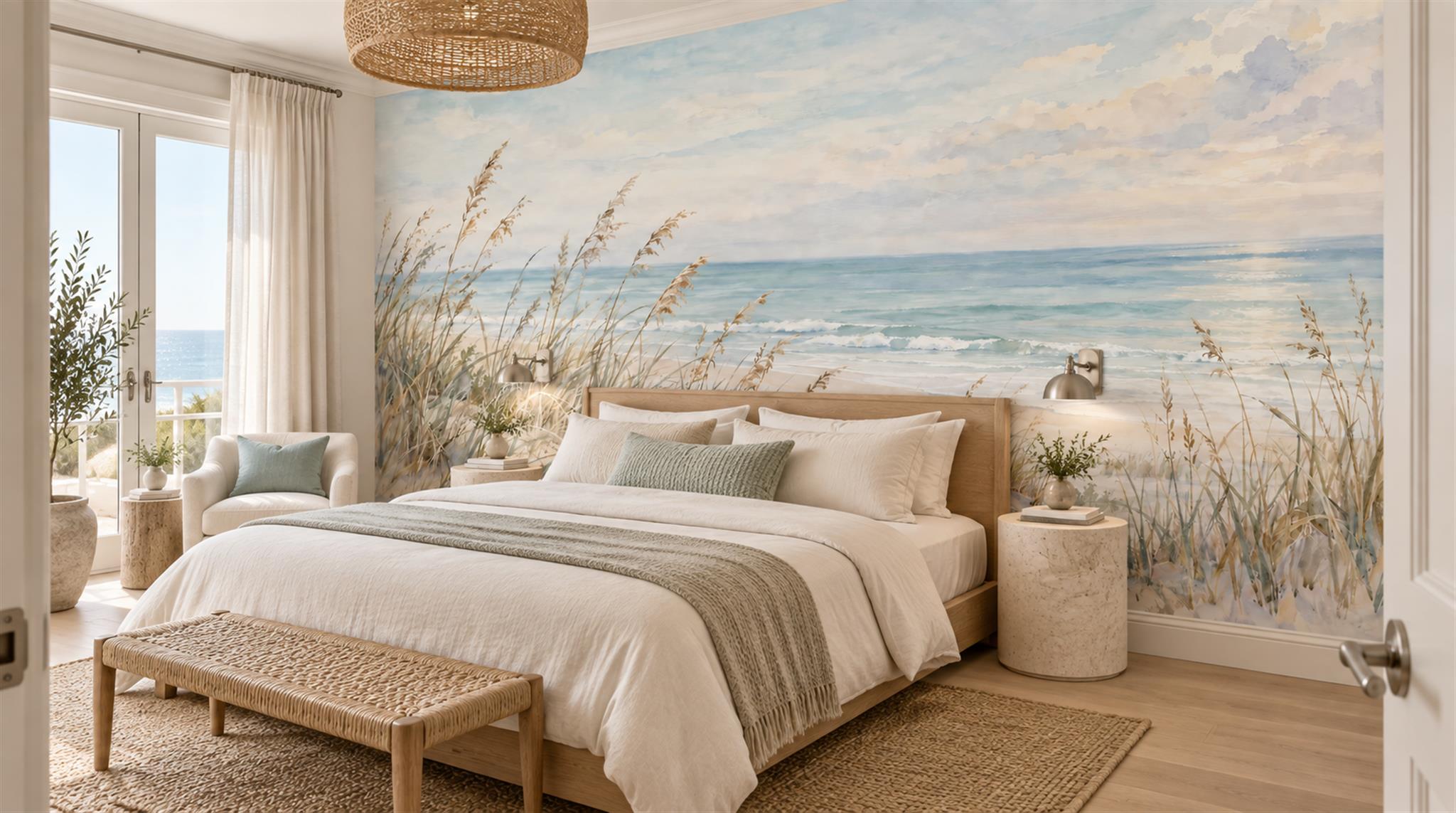 Ivory And Neutral A Coastal Scene Wallpaper Mural, Peel-and-stick Finish