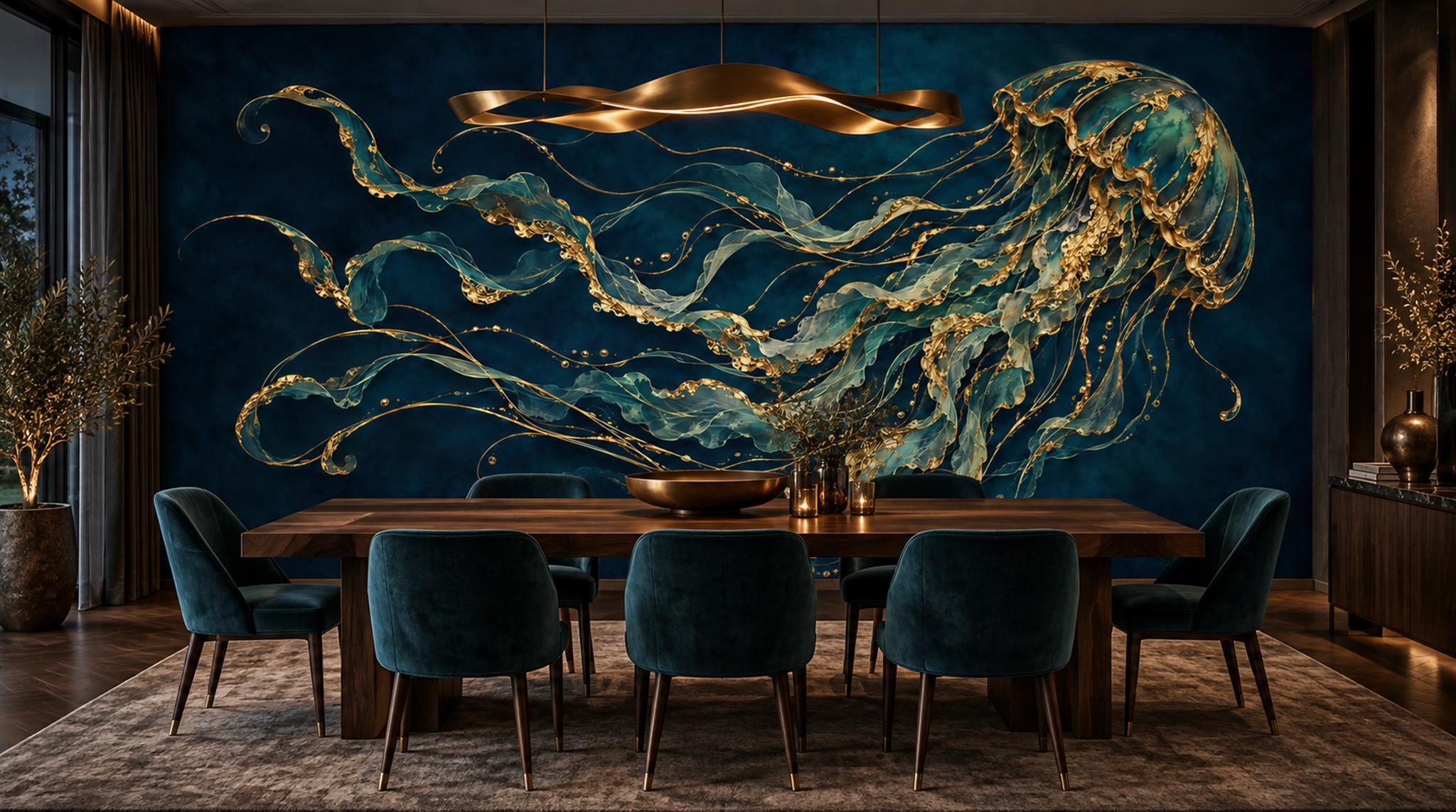 Red And Navy Abstract Forms Wallpaper Mural Dining-room-wallpaper-murals, Peel-and-stick Finish