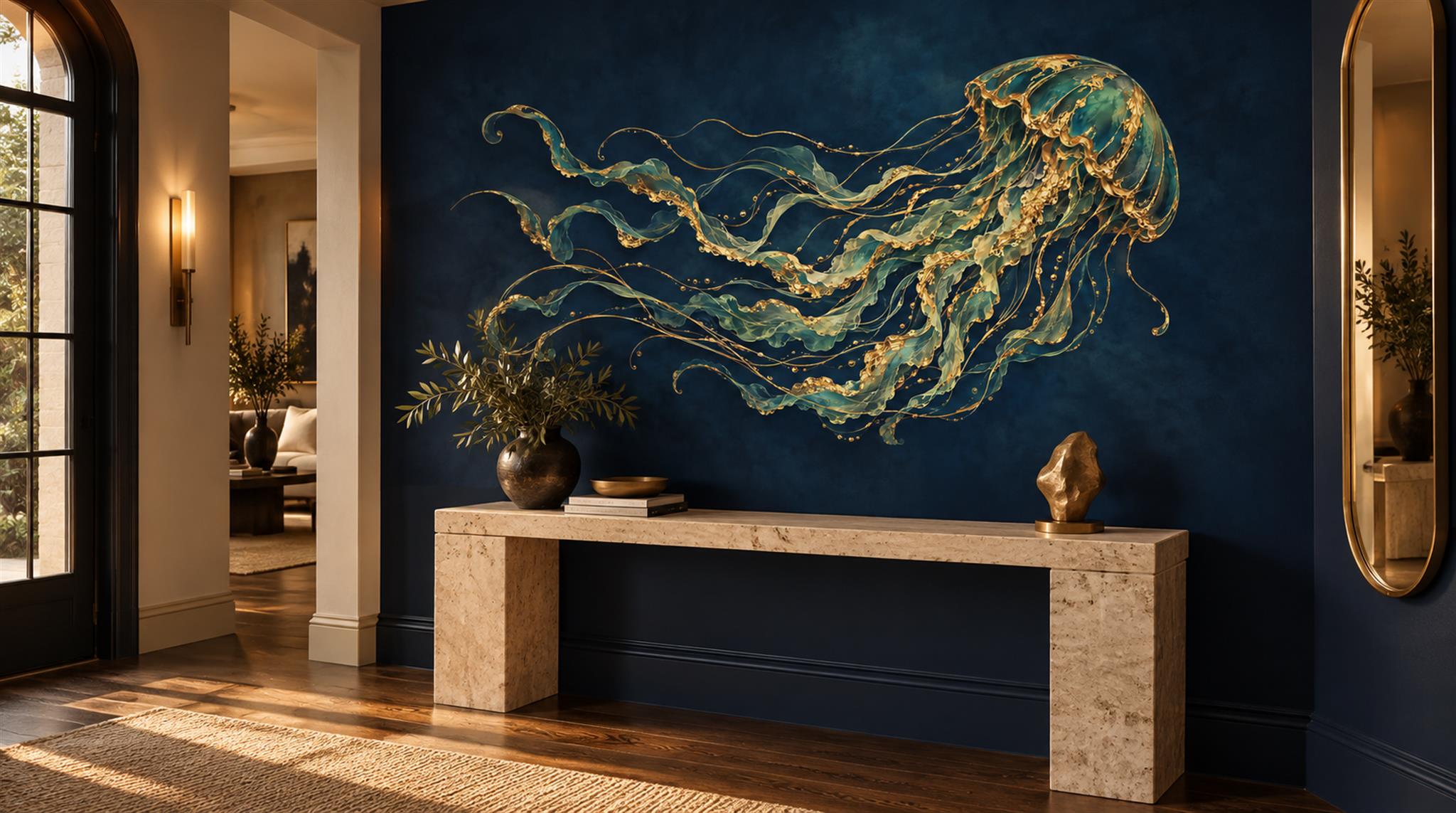 Red And Navy Abstract Forms Wallpaper Mural Entryway-wallpaper-murals, Peel-and-stick Finish