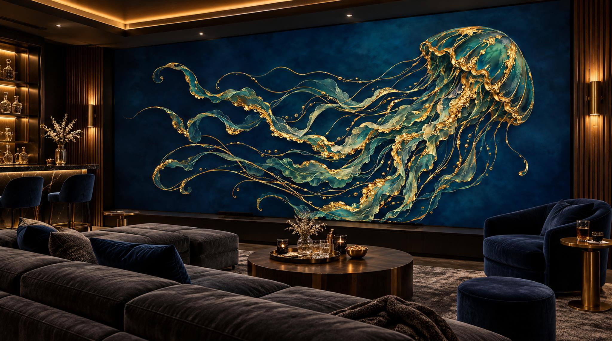Red And Navy Abstract Forms Wallpaper Mural Accent-wall-wallpaper-murals, Peel-and-stick Finish
