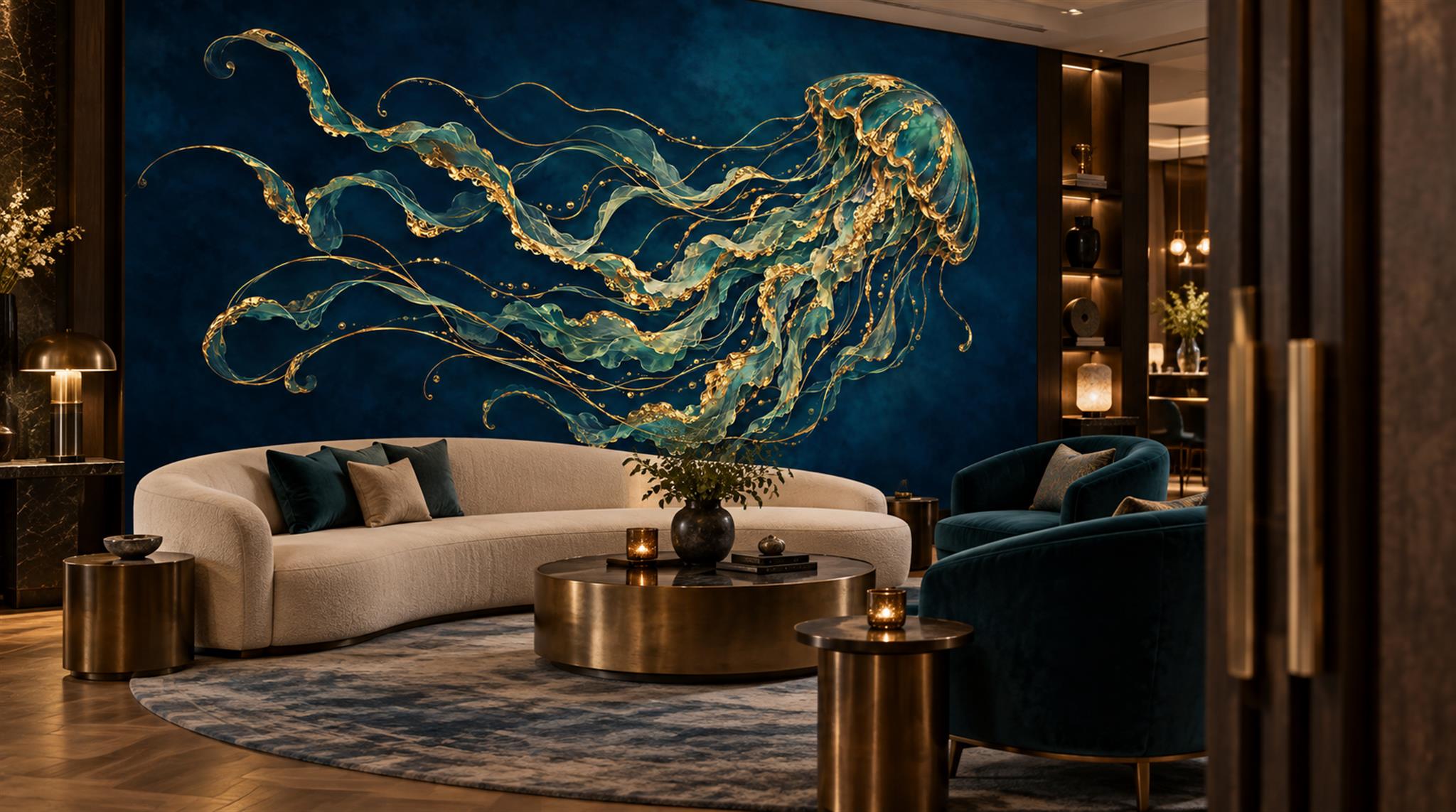 Red And Navy Abstract Forms Wallpaper Mural Dining-room-wallpaper-murals, Peel-and-stick Finish