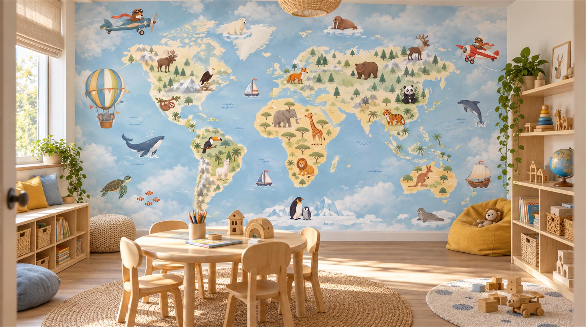 Blue And Neutral Abstract Forms Textured Wallpaper Mural, Peel-and-stick Finish