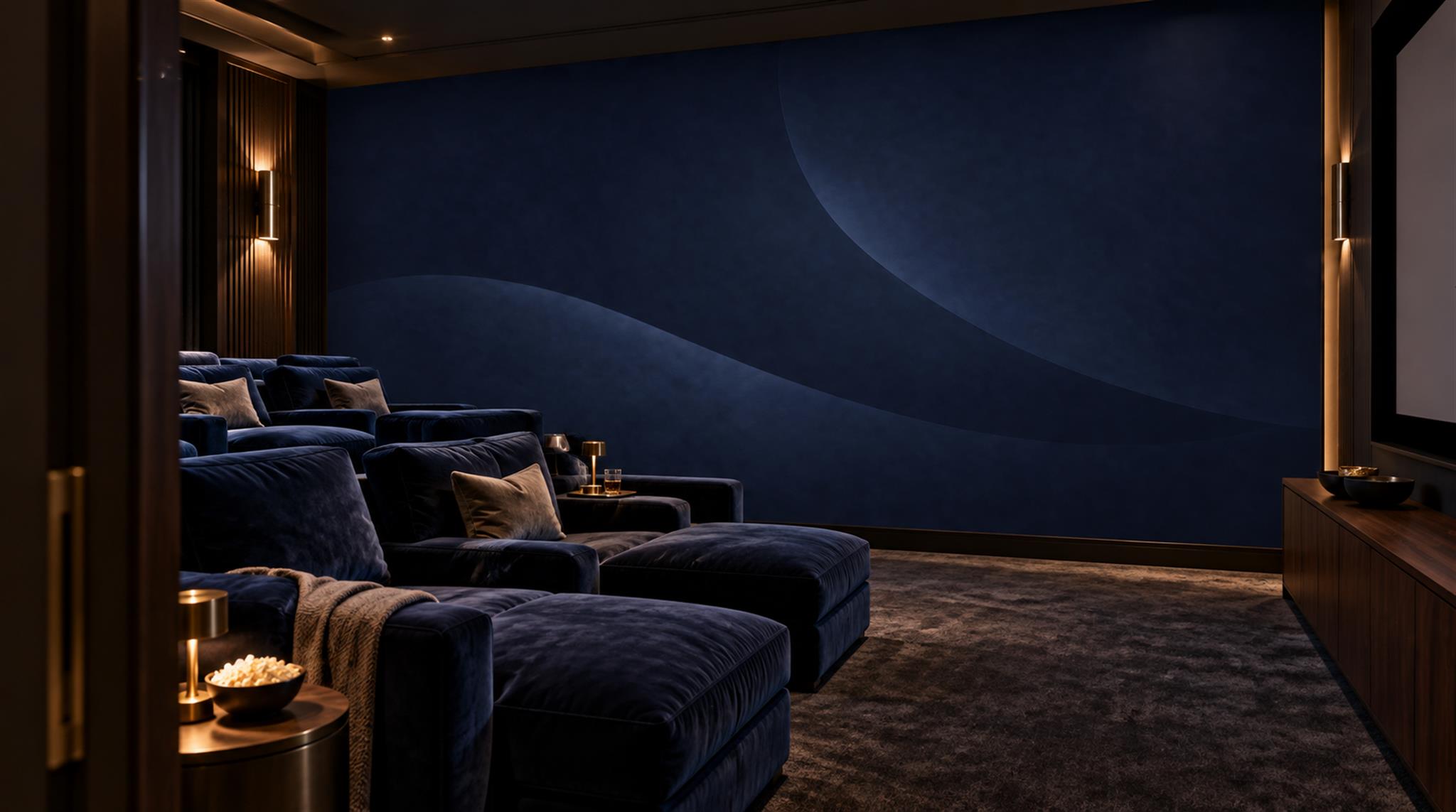 Navy And Neutral Abstract Forms Wallpaper Mural Feature-wall-wallpaper-murals, Peel-and-stick Finish