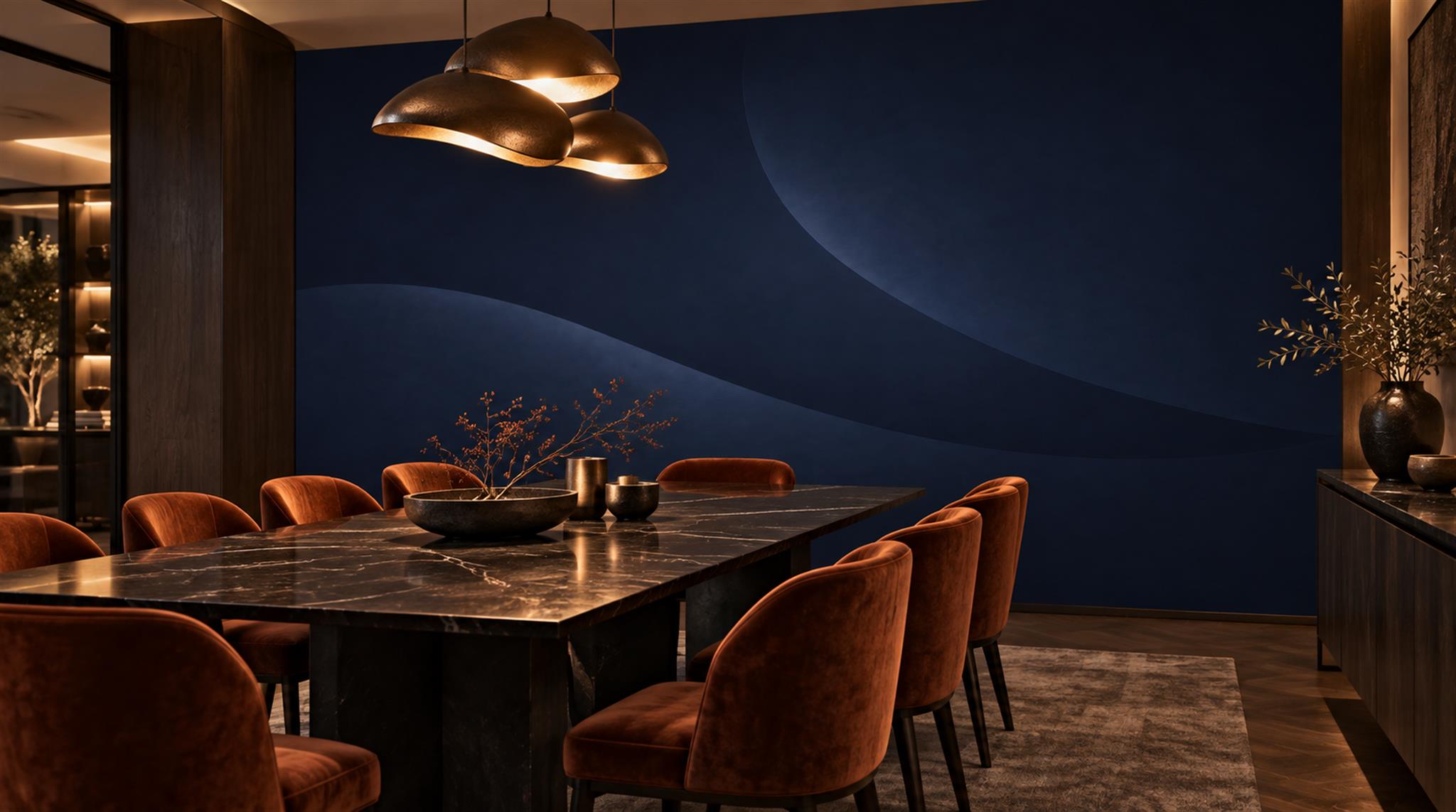 Navy And Neutral Abstract Forms Wallpaper Mural Living-room-wallpaper-murals, Peel-and-stick Finish