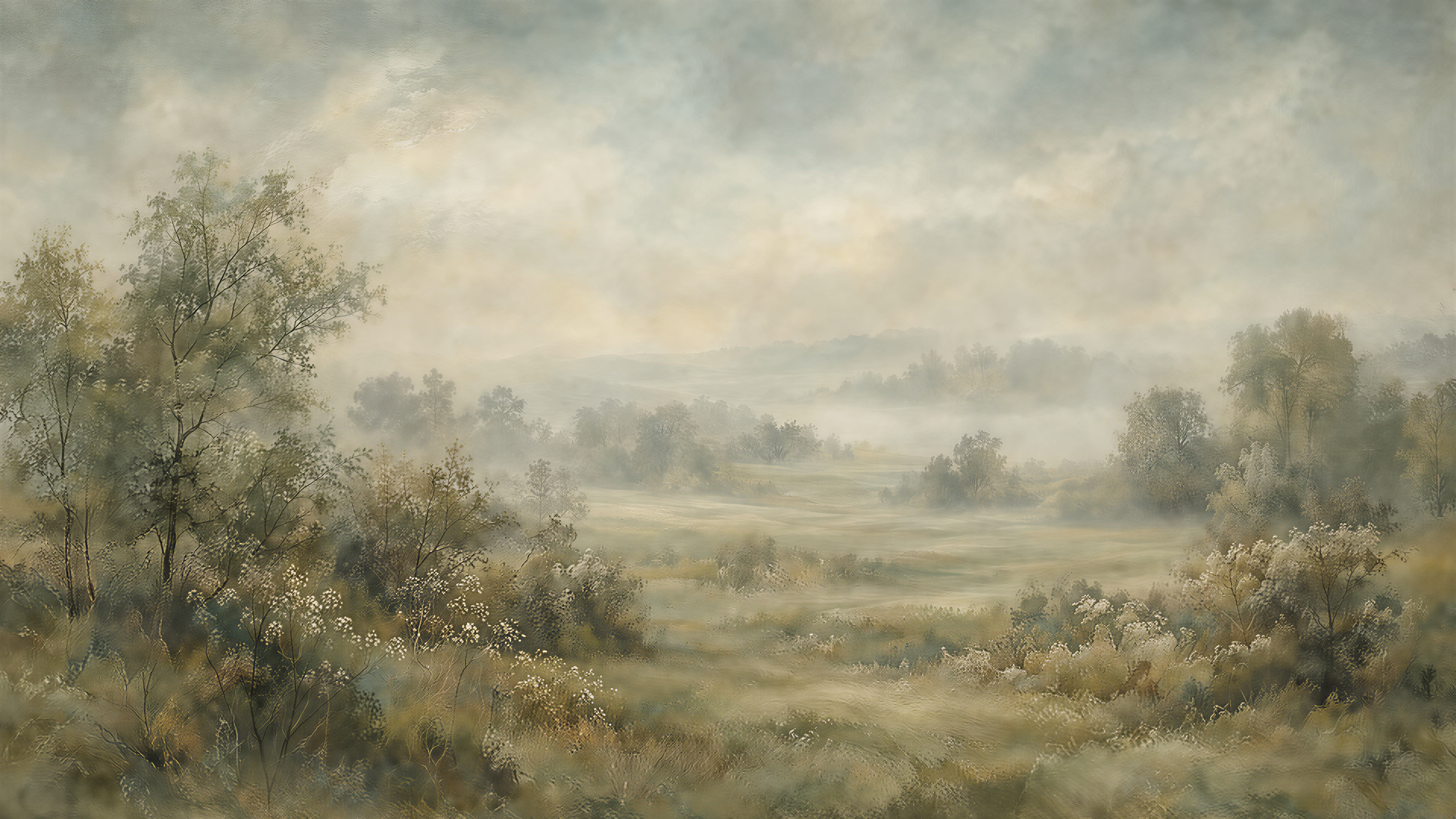 Red And Sage Green A Painterly Scenic Painterly Wallpaper, Peel-and-stick Finish