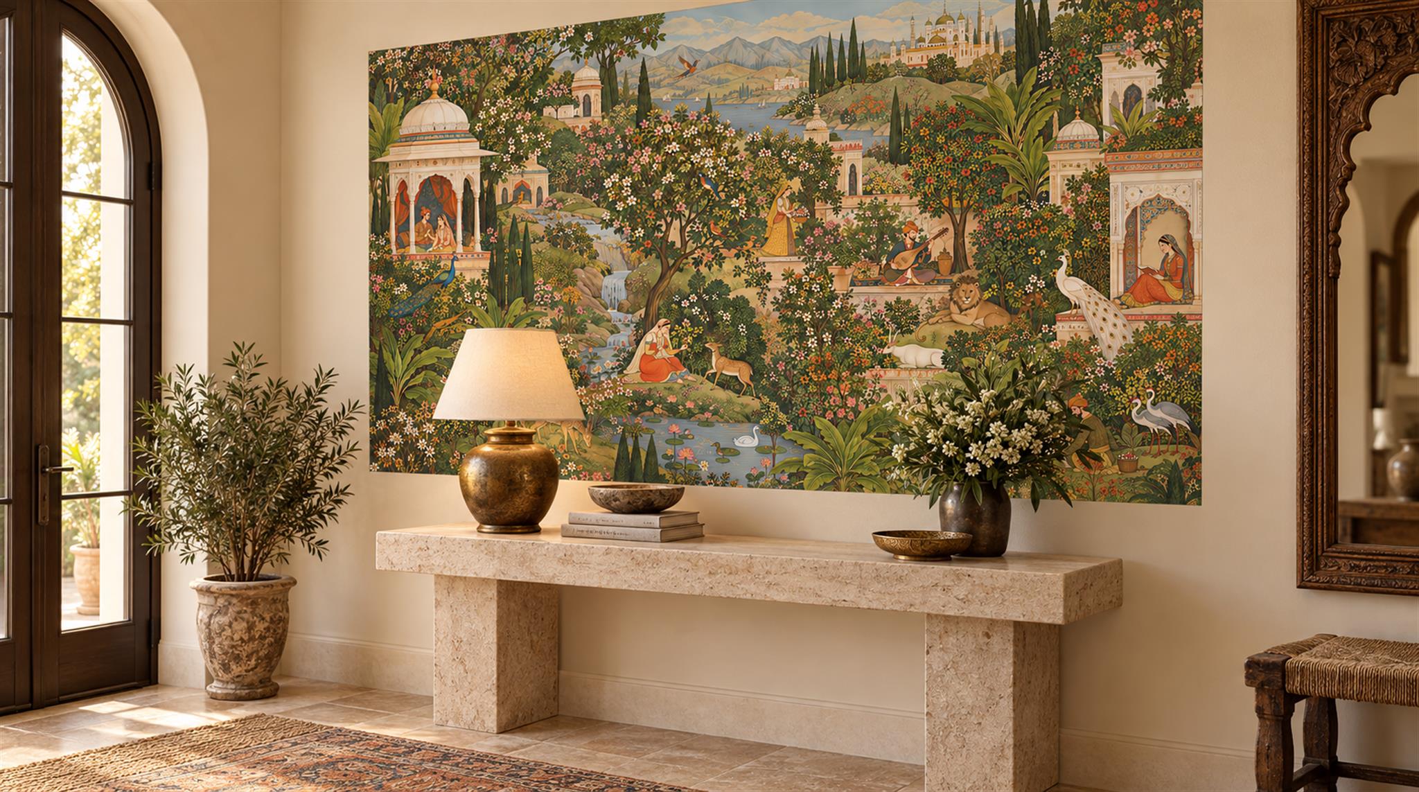 Neutral Abstract Forms Textured Wallpaper Mural Entryway-wallpaper-murals, Peel-and-stick Finish
