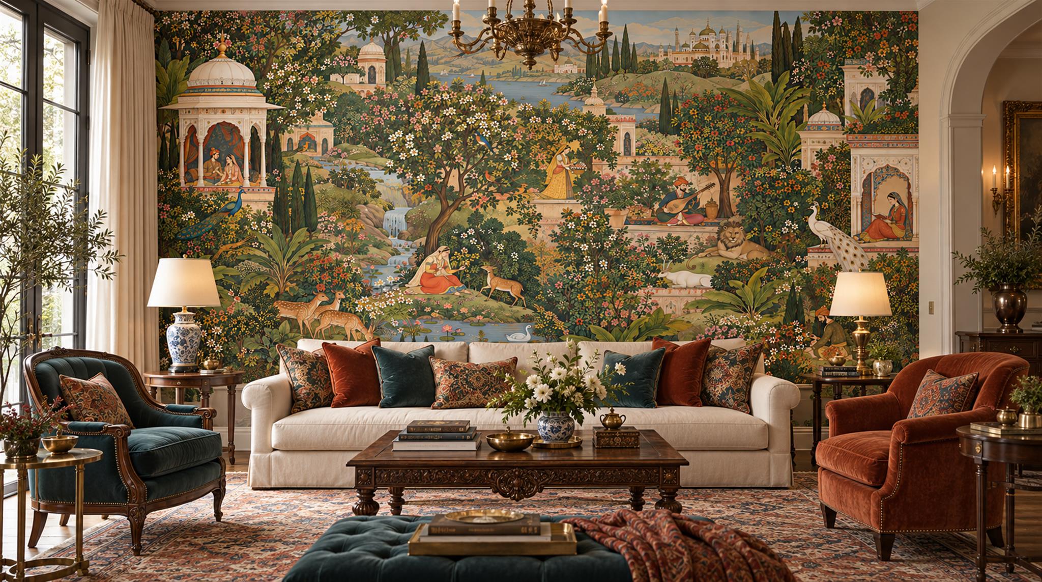 Neutral Abstract Forms Textured Wallpaper Mural Living-room-wallpaper-murals, Shown In A Living Room, Peel-and-stick Finish