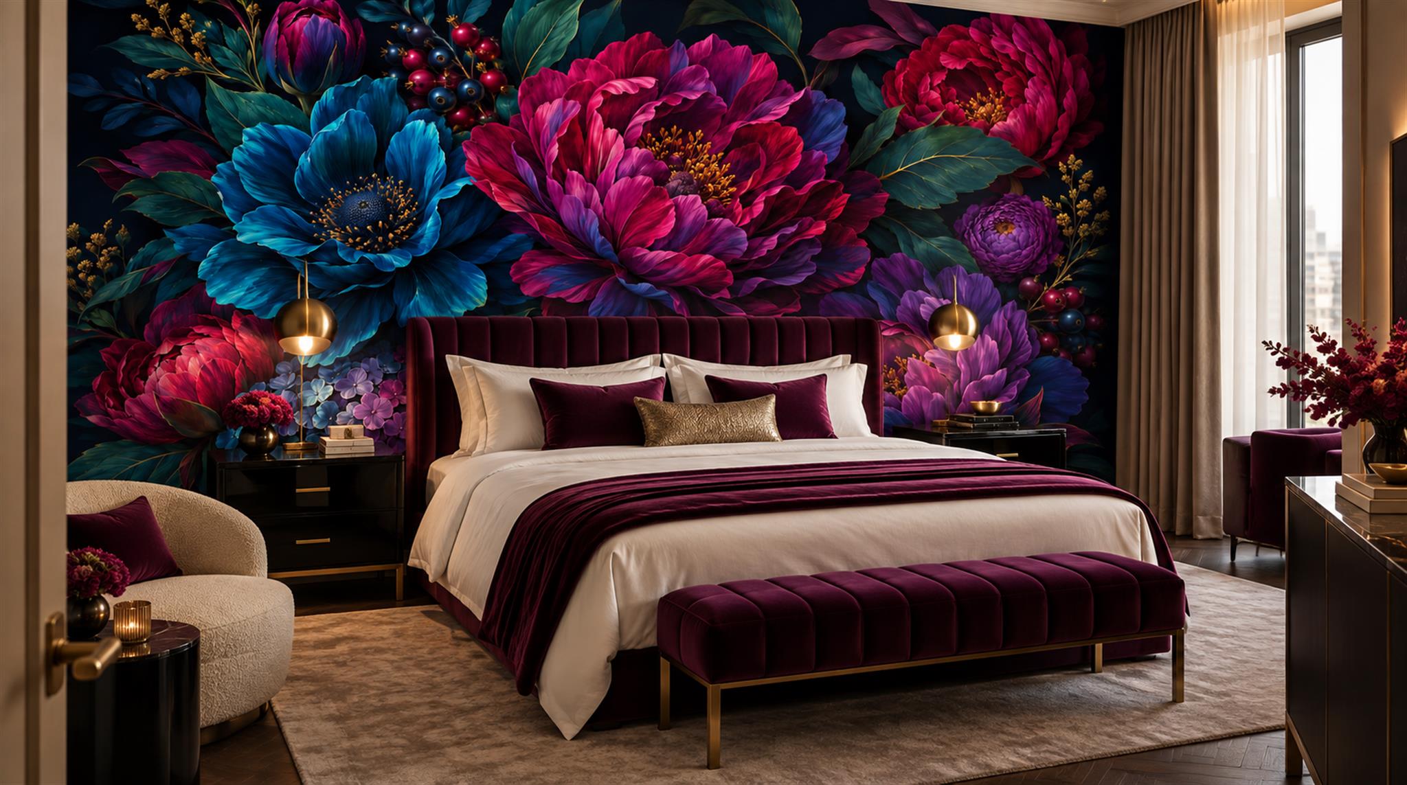 Navy And Neutral Abstract Forms Decorative Wallpaper Mural Accent-wall-wallpaper-murals, Peel-and-stick Finish