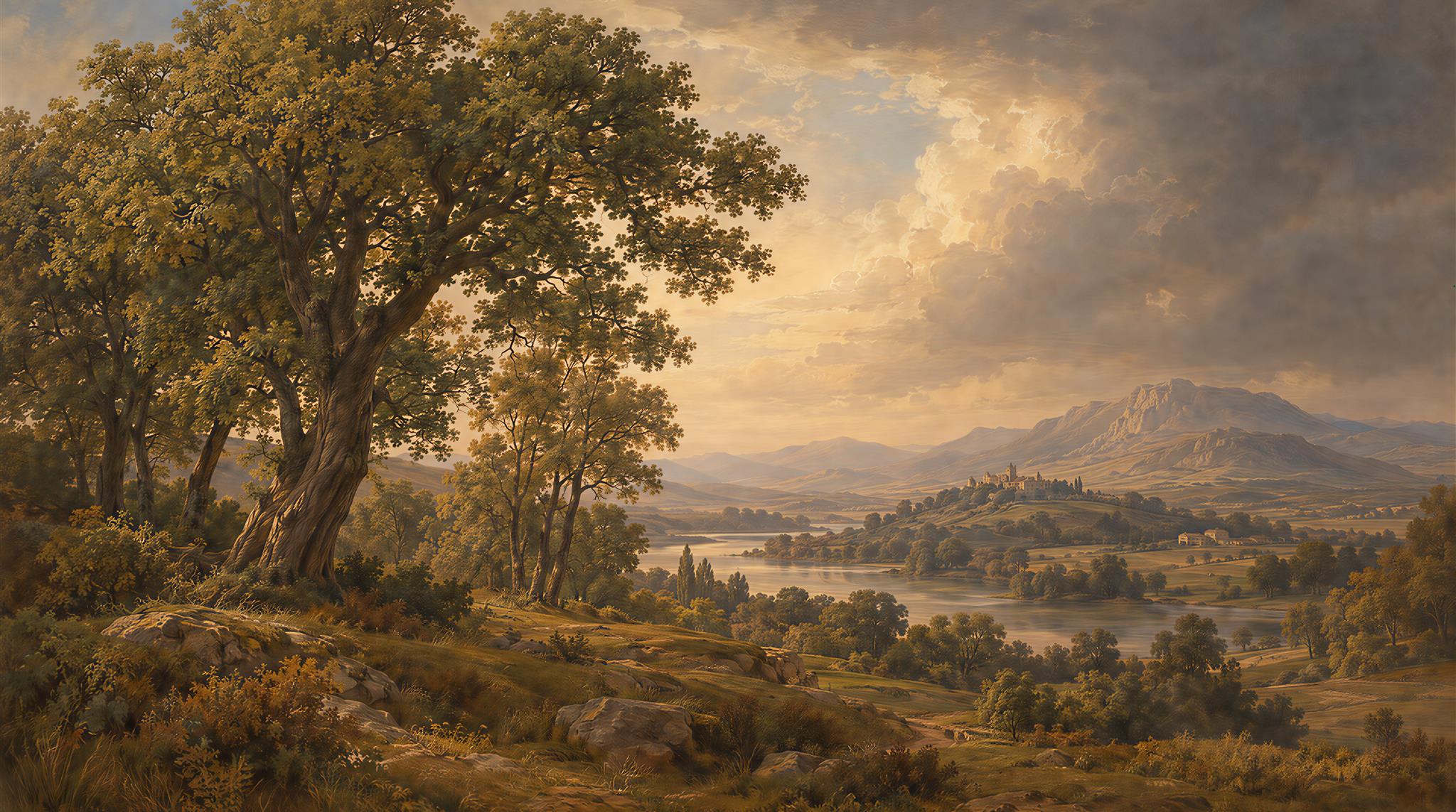 Neutral A Painterly Scenic View Decorative Wallpaper Mural, Peel-and-stick Finish
