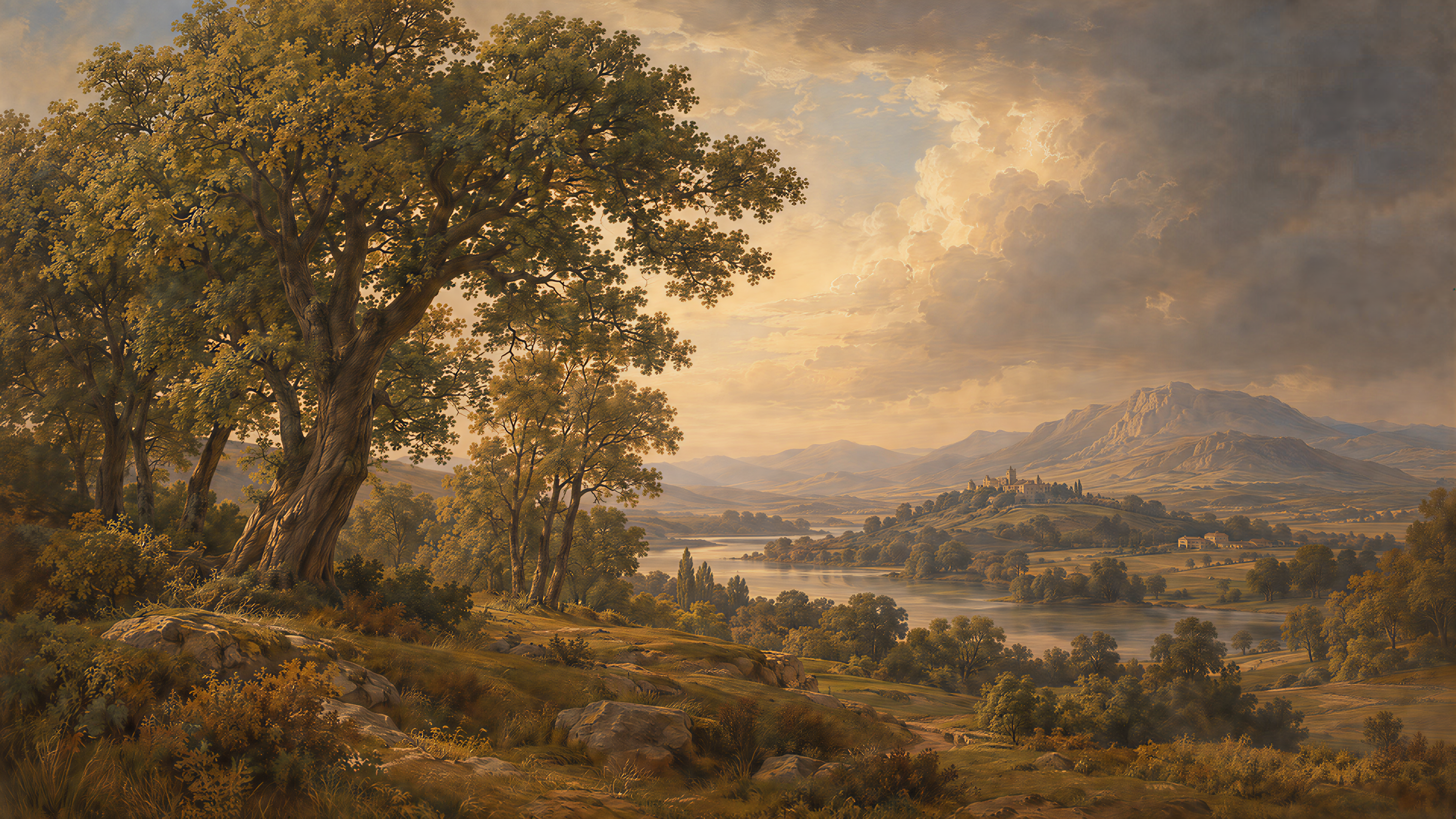 Neutral A Painterly Scenic View Decorative Wallpaper Mural, Peel-and-stick Finish