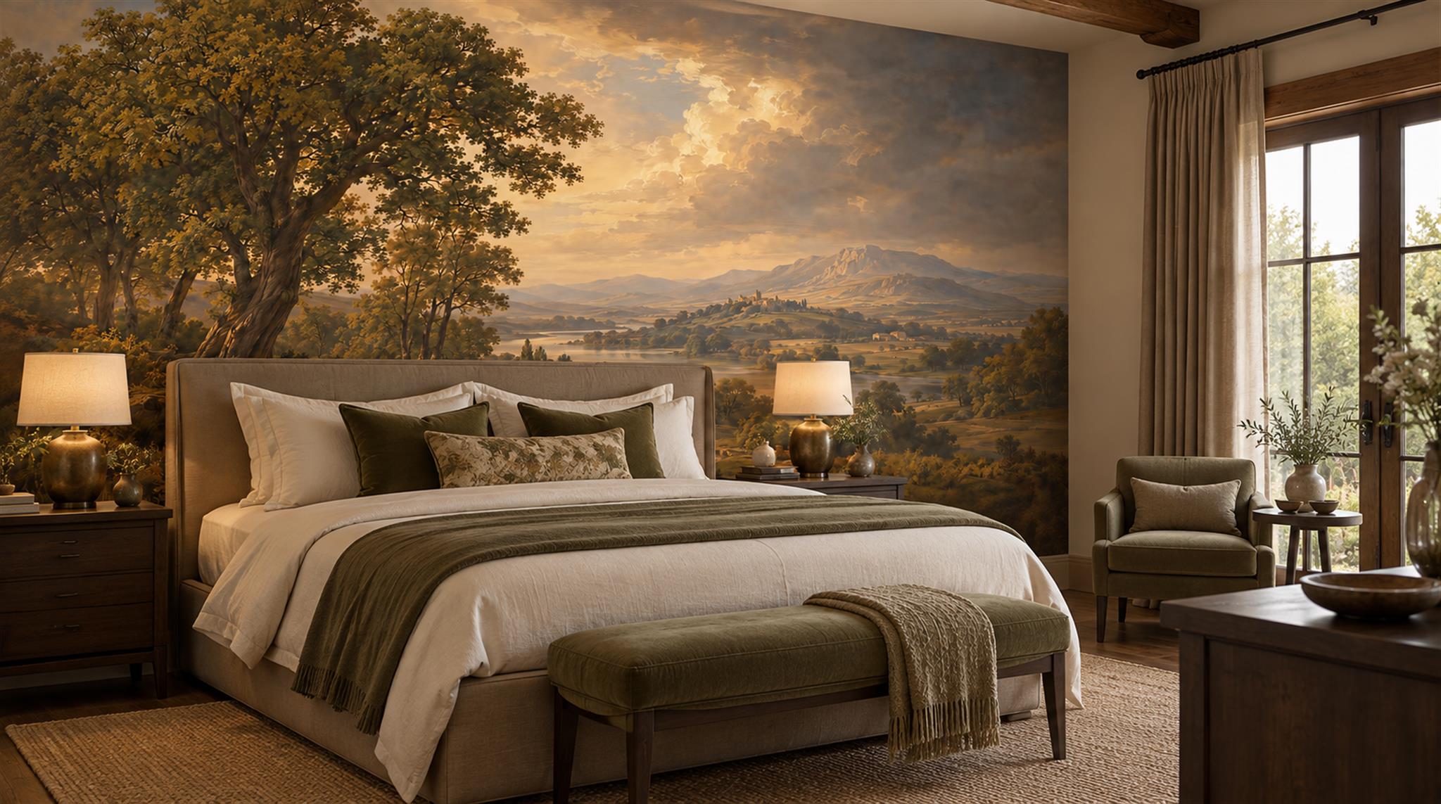 Neutral A Painterly Scenic View Decorative Wallpaper Mural Accent-wall-wallpaper-murals, Peel-and-stick Finish