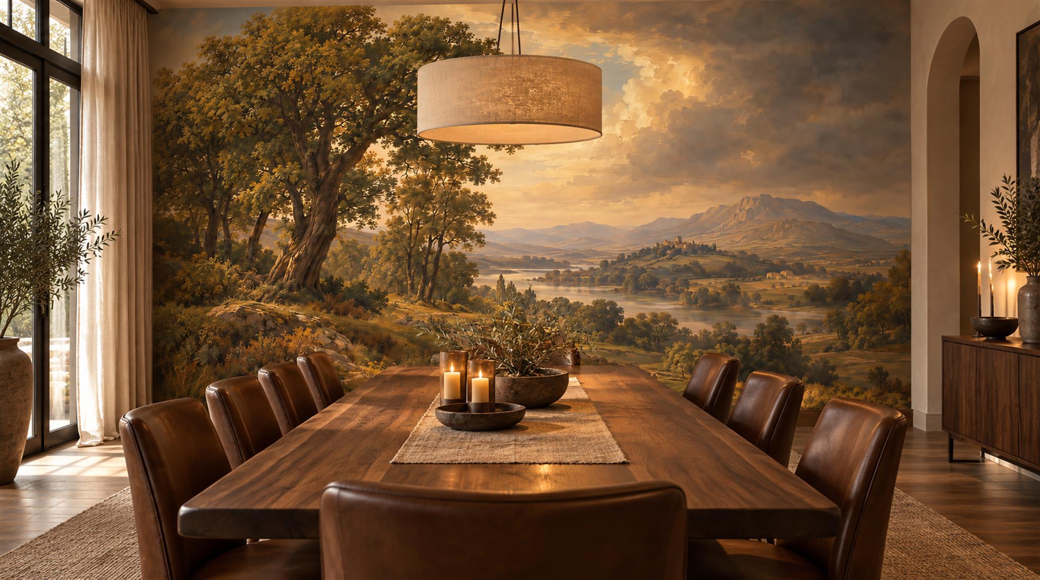 Neutral A Painterly Scenic View Decorative Wallpaper Mural Library-wallpaper-murals, Peel-and-stick Finish