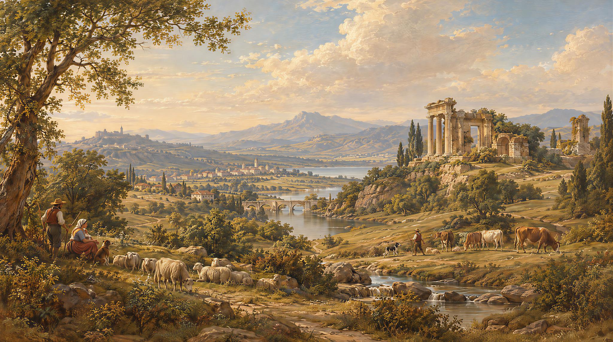 Gold And Neutral A Painterly Scenic View, Peel-and-stick Finish