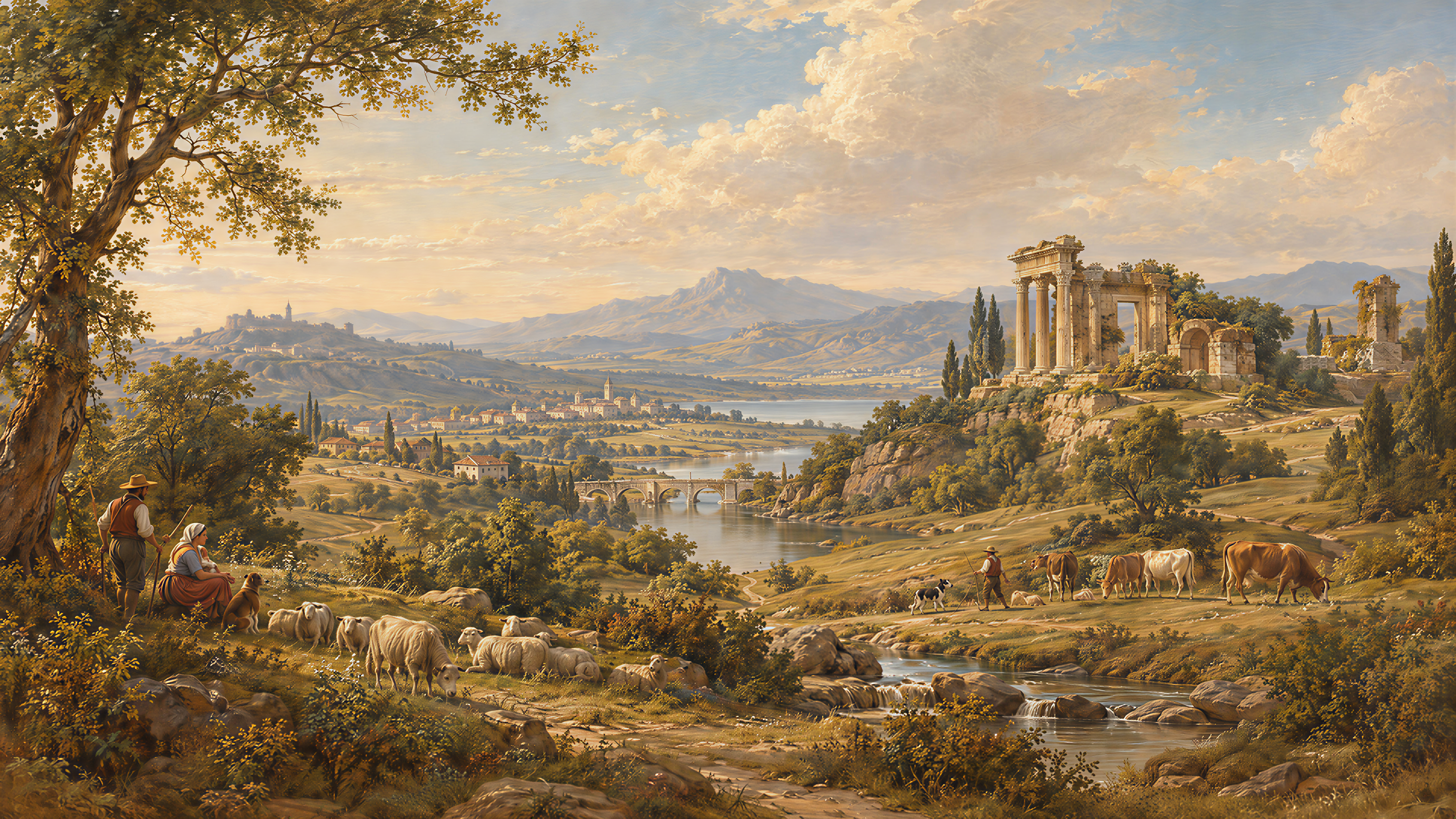 Gold And Neutral A Painterly Scenic View, Peel-and-stick Finish