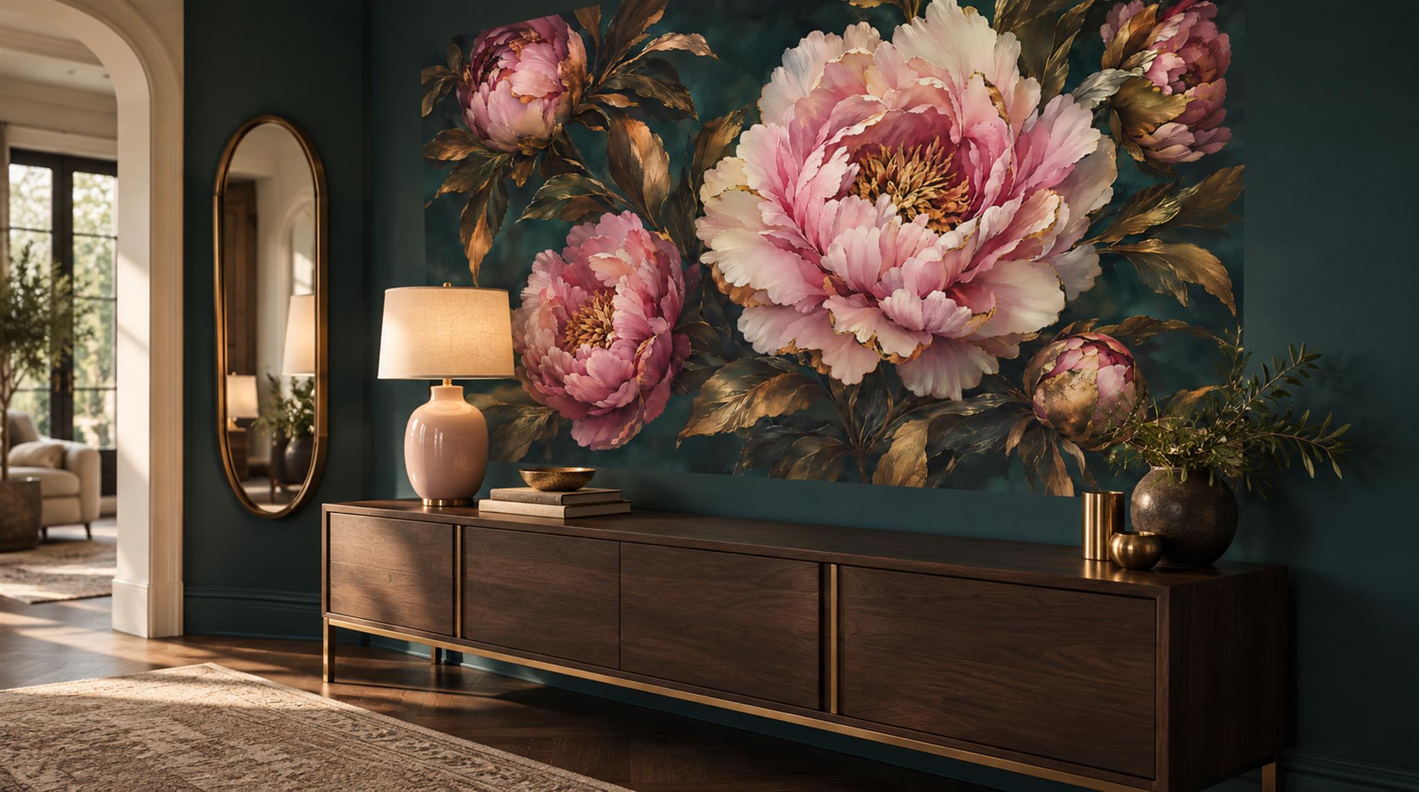 Navy And Neutral Abstract Forms Layered Wallpaper Mural Entryway-wallpaper-murals, Peel-and-stick Finish