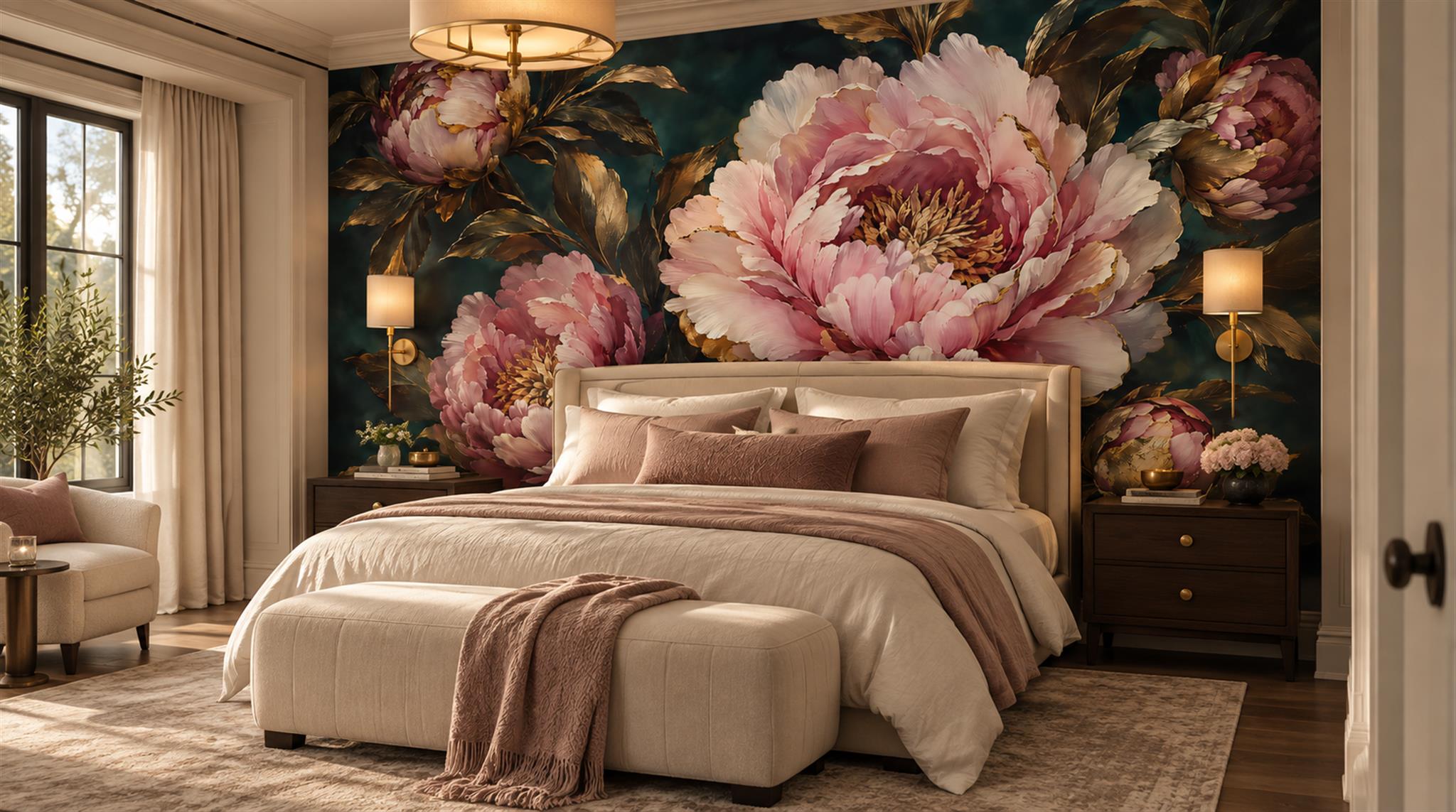 Navy And Neutral Abstract Forms Layered Wallpaper Mural Bedroom-wallpaper-murals, Peel-and-stick Finish