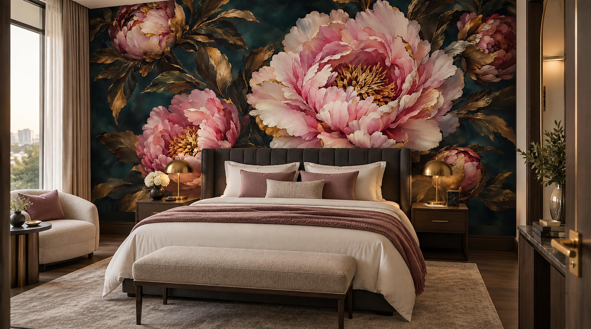 Navy And Neutral Abstract Forms Layered Wallpaper Mural Feature-wall-wallpaper-murals, Peel-and-stick Finish