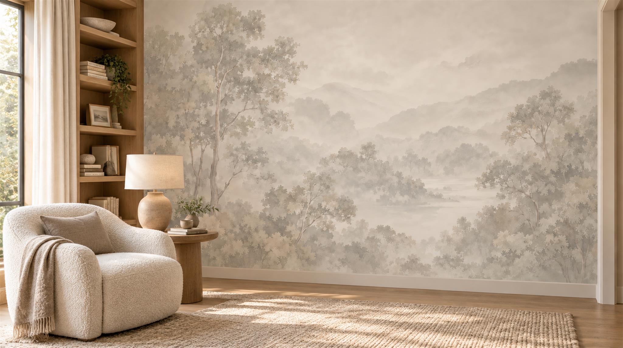 Ivory And Red Abstract Forms Wallpaper Mural Accent-wall-wallpaper-murals, Peel-and-stick Finish