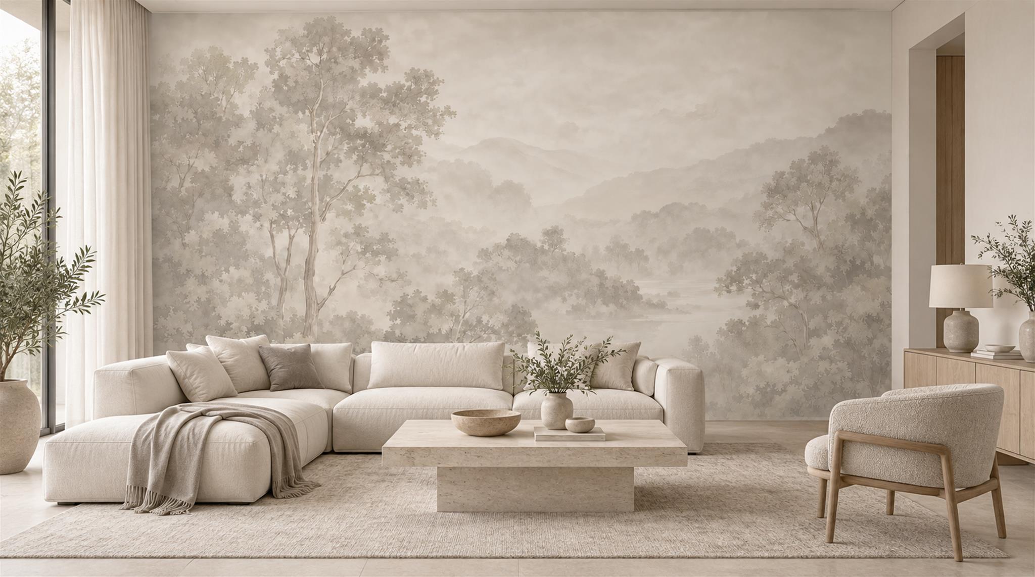 Ivory And Red Abstract Forms Wallpaper Mural Living-room-wallpaper-murals, Peel-and-stick Finish