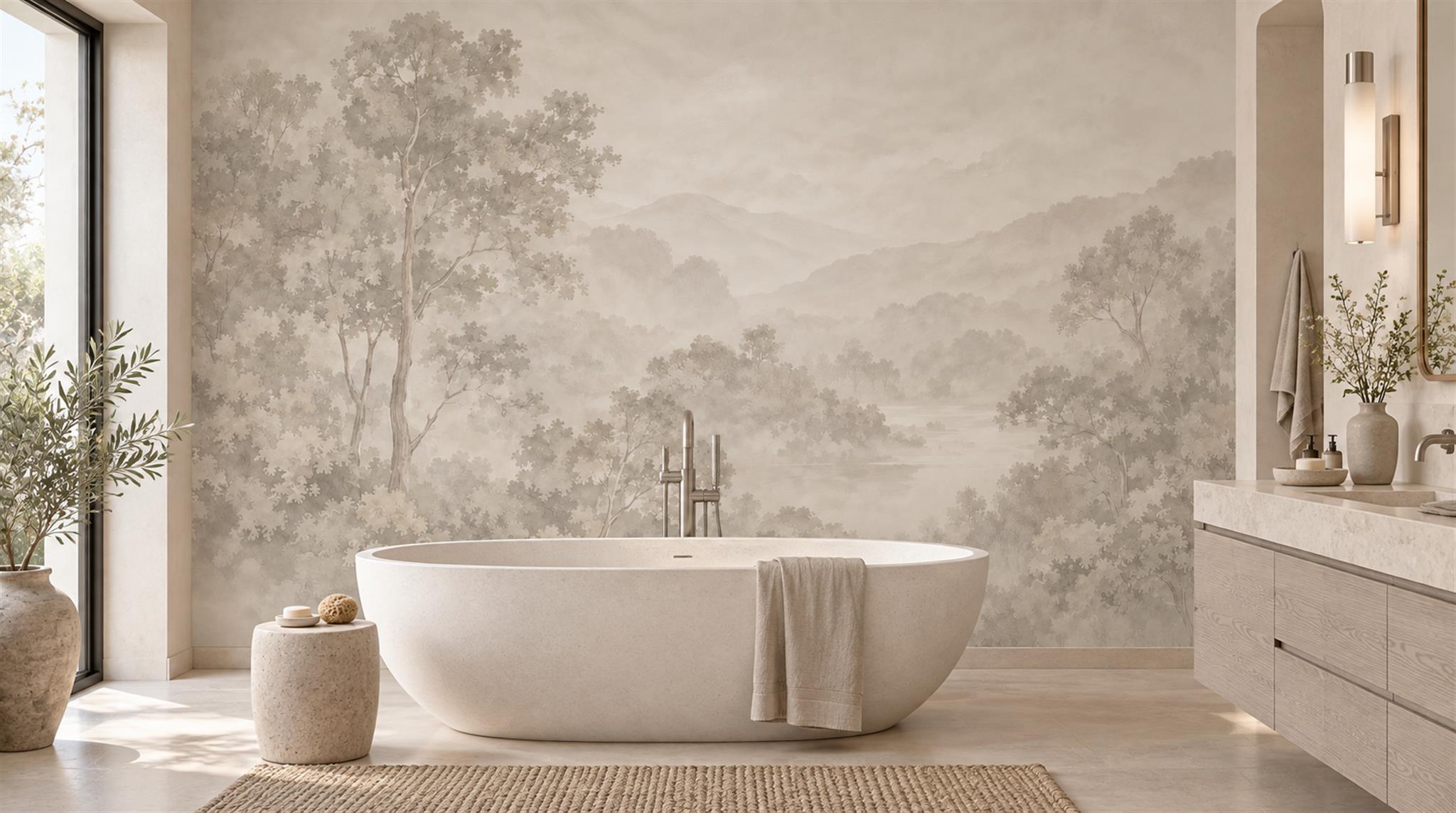 Ivory And Red Abstract Forms Wallpaper Mural Accent-wall-wallpaper-murals, Peel-and-stick Finish