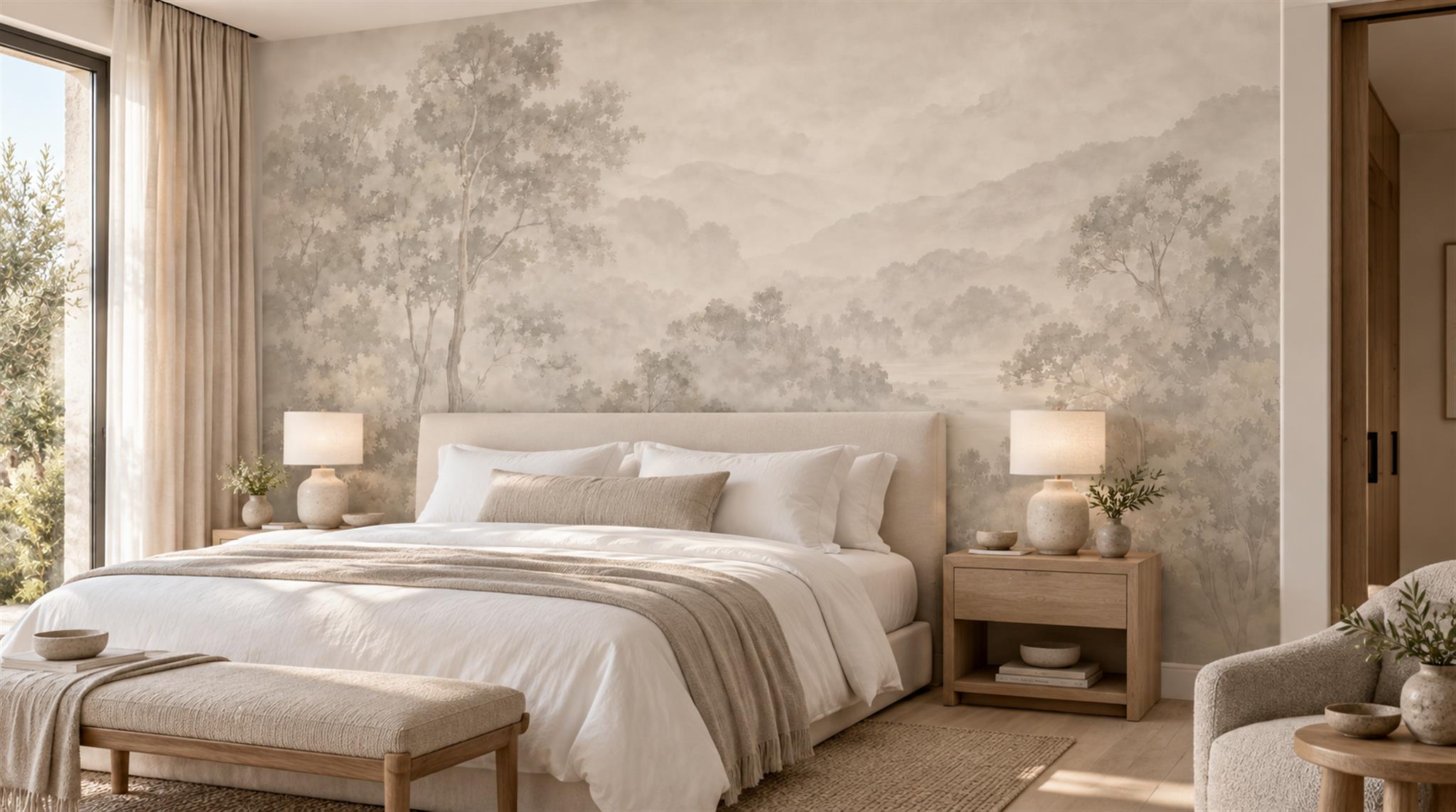 Ivory And Red Abstract Forms Wallpaper Mural Accent-wall-wallpaper-murals, Peel-and-stick Finish