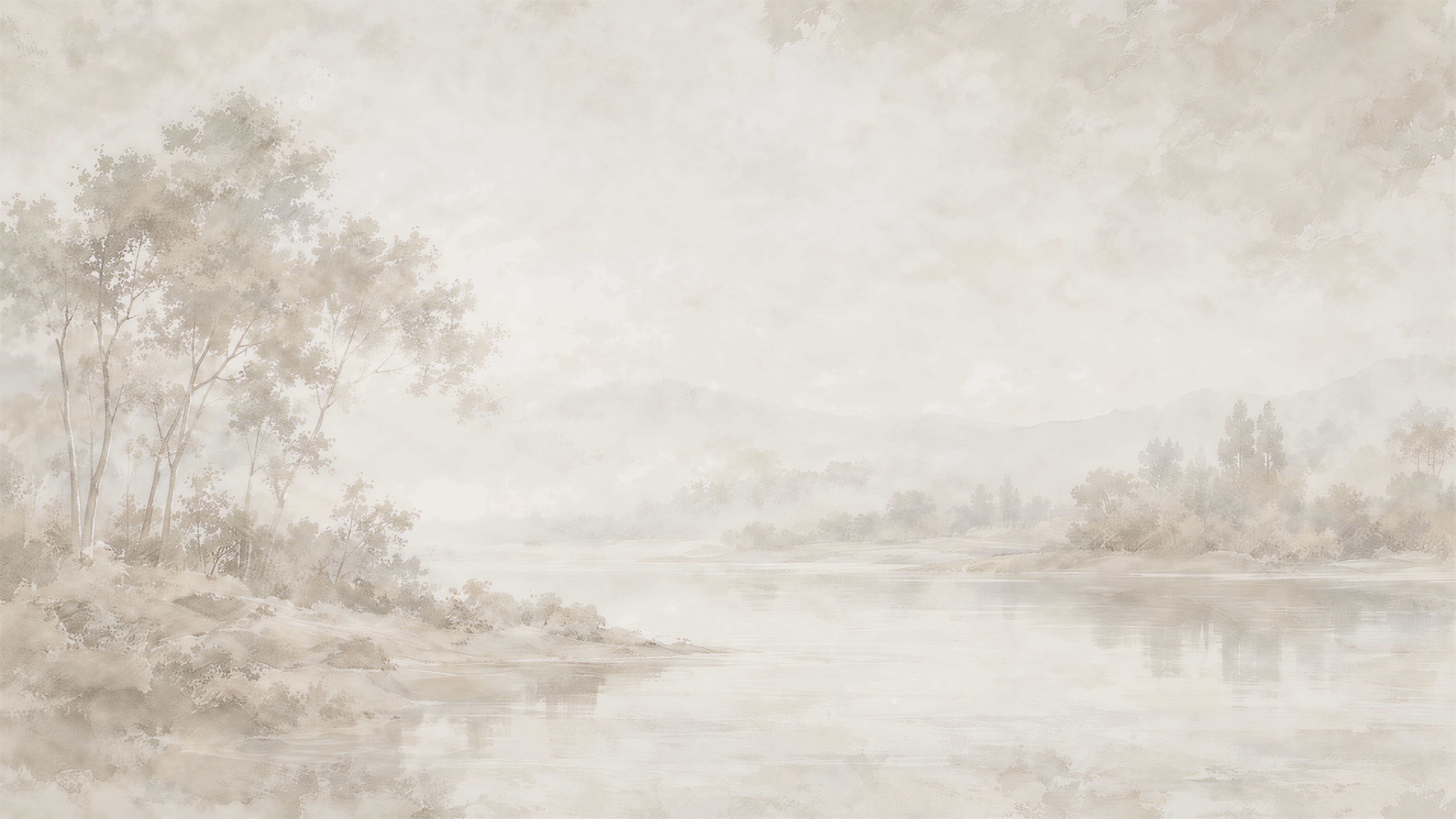 Ivory And Neutral A Painterly Scenic View Painterly Wallpaper, Peel-and-stick Finish