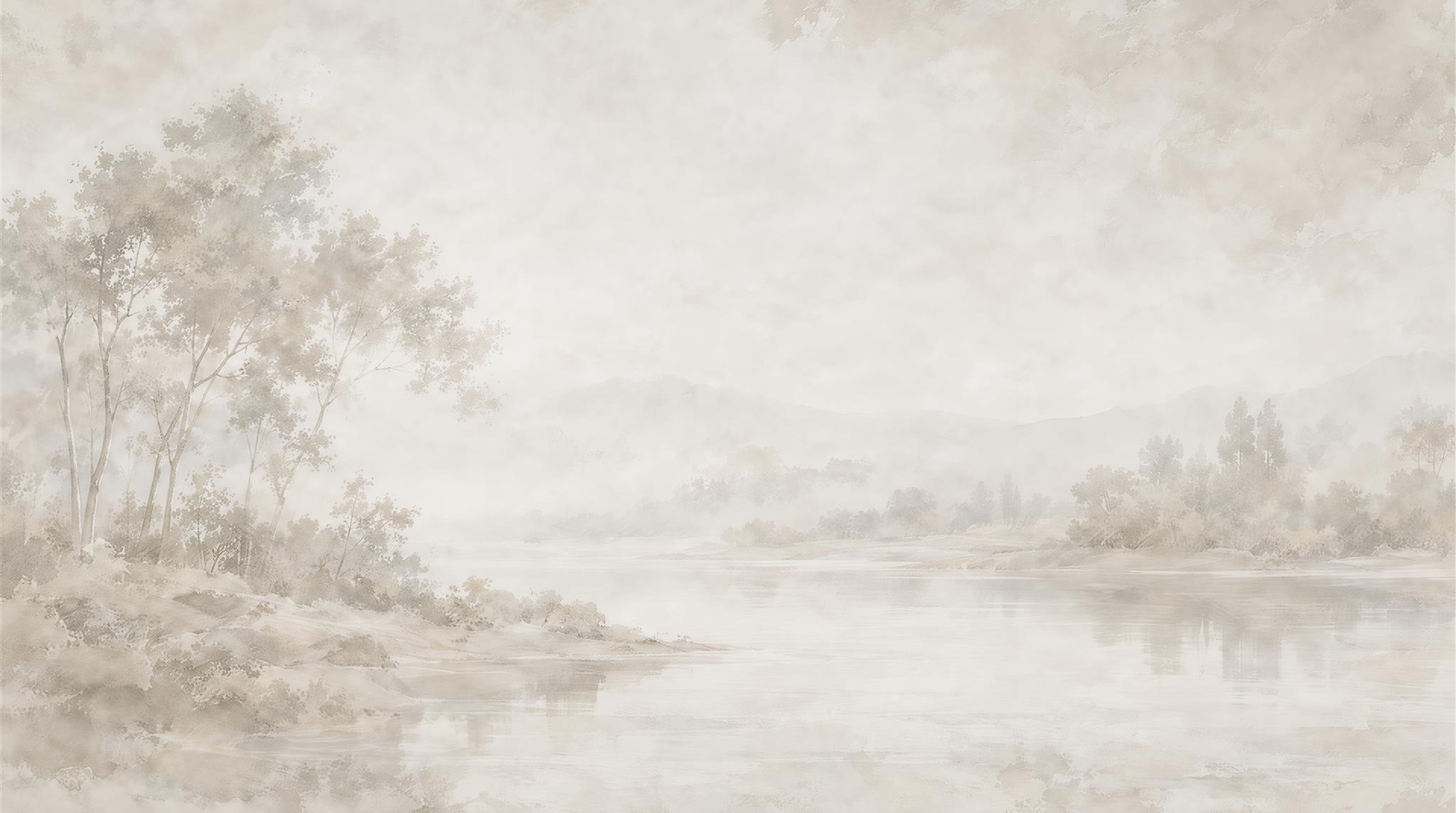 Ivory And Neutral A Painterly Scenic View Painterly Wallpaper Accent-wall-wallpaper-murals, Peel-and-stick Finish